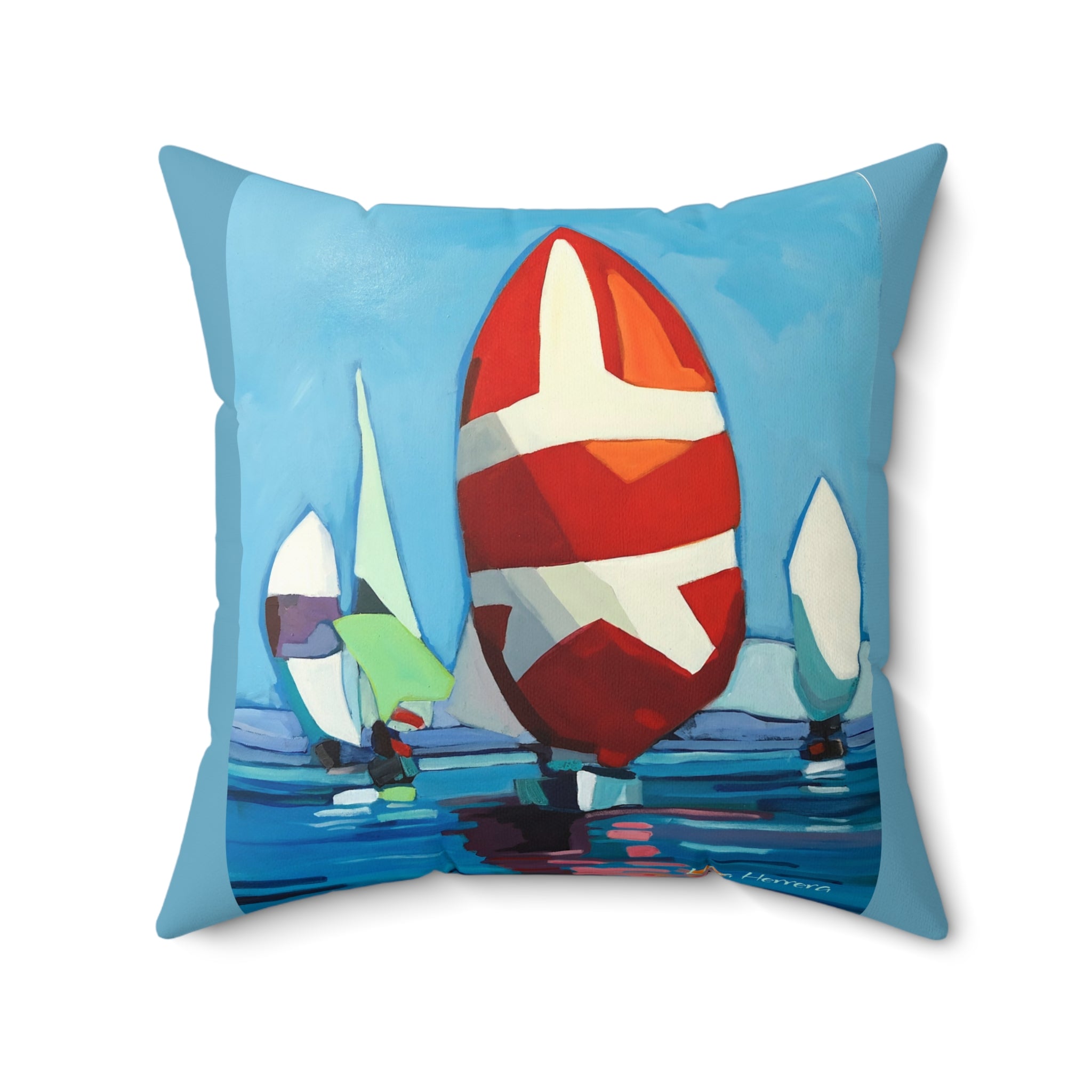 Throw Pillow Lisa Herrera art print Sailing Boats Spinnakers - Coastal Decorative Cushion