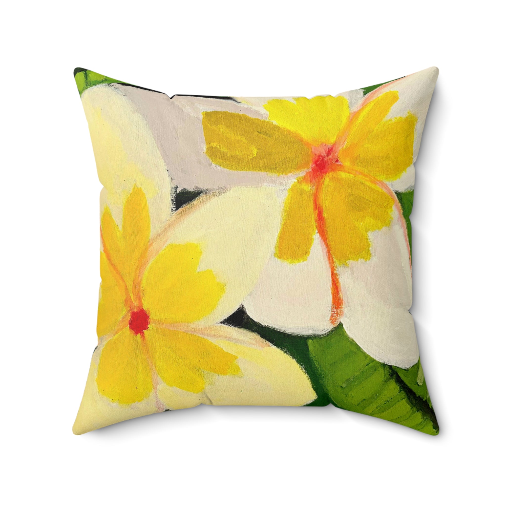Throw Pillow Tropical Plumeria Floral Pillow — Yellow Plumeria Square Throw Pillow