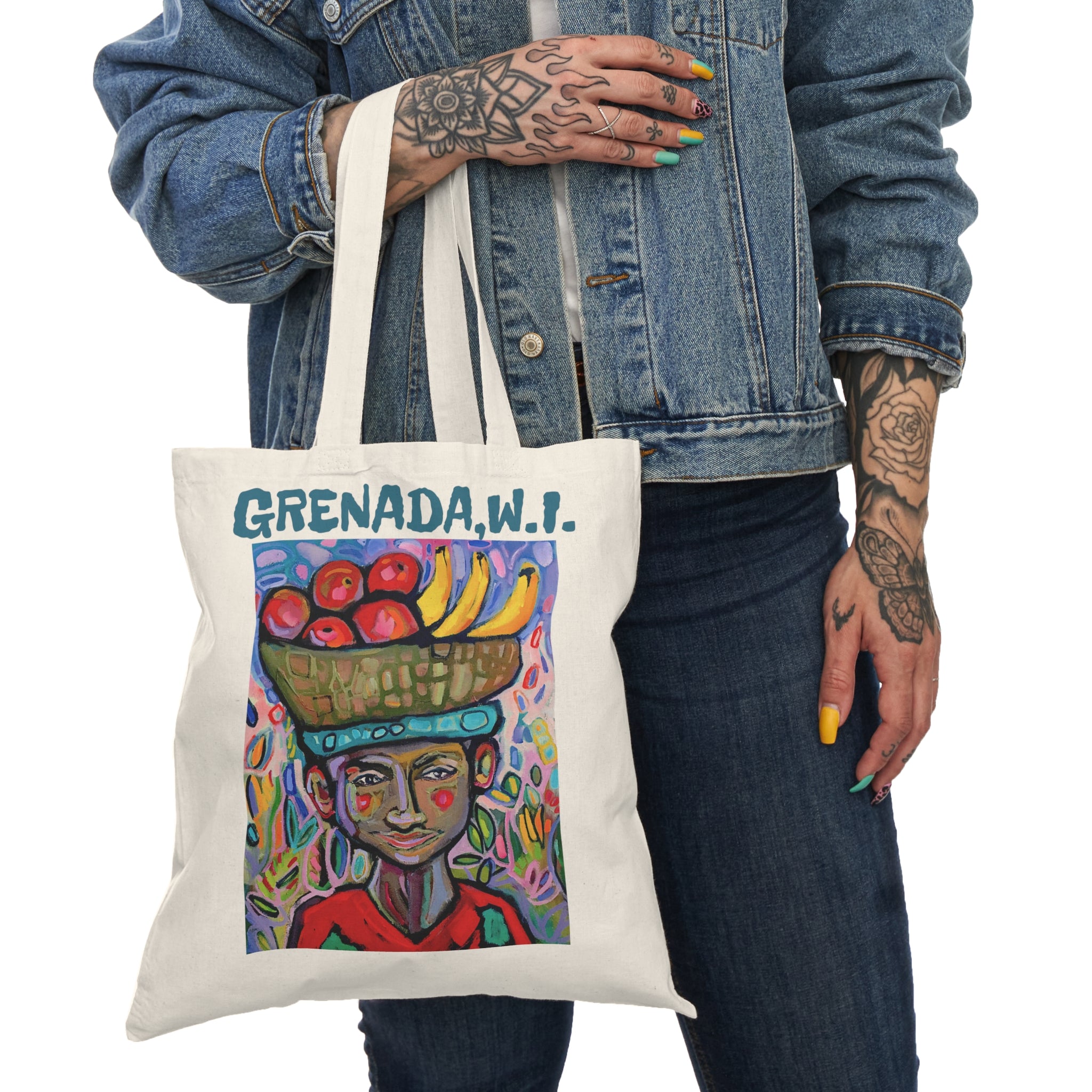 Tote Bag Painting Grenada W.I. Fruit Vendor Canvas Tote