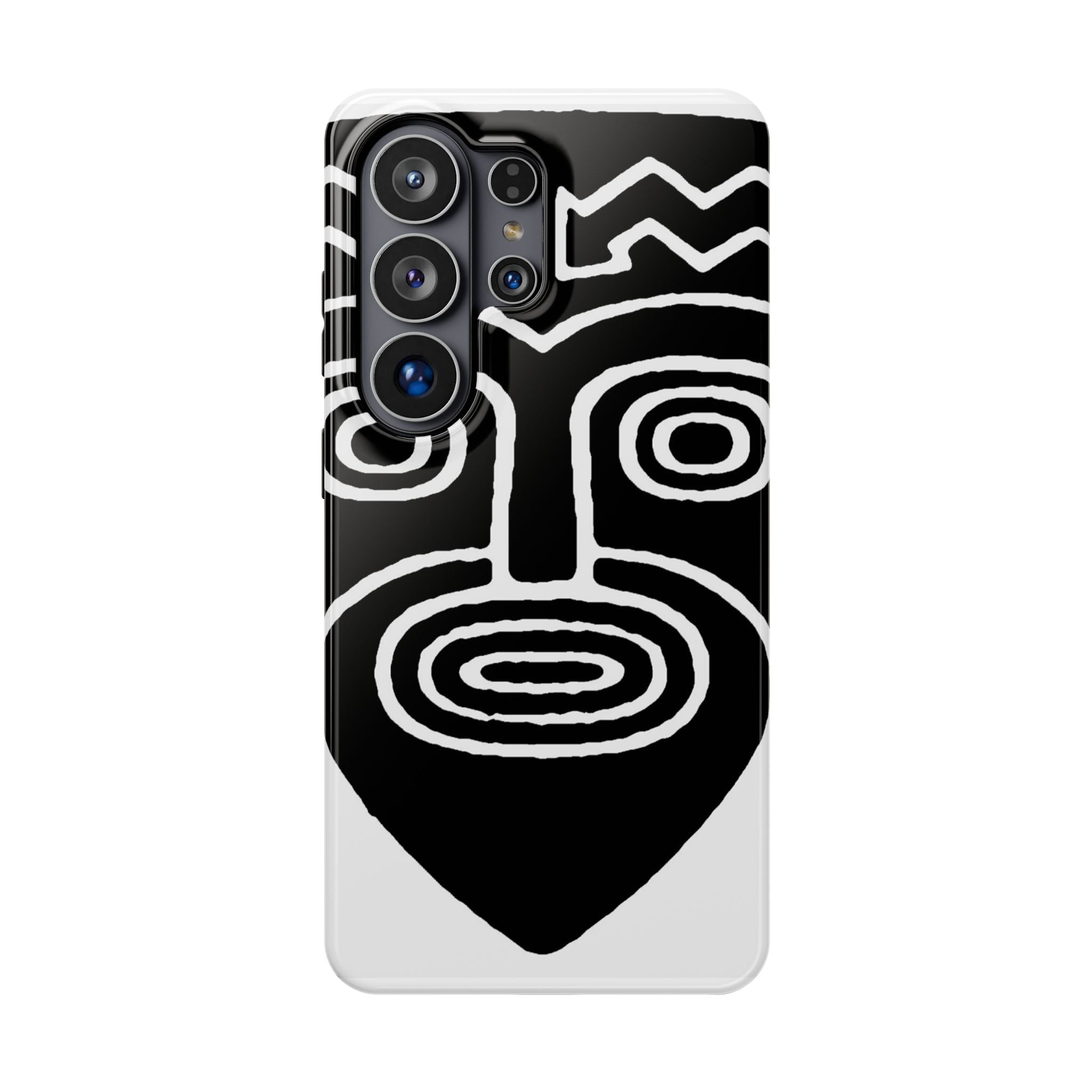 Phone Case — Black & White Tribal Mask Impact-Resistant Case