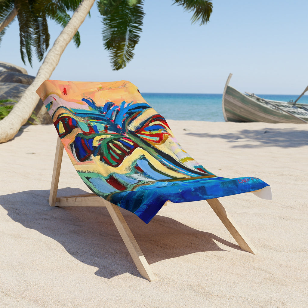 Beach Towel Lisa Herrera Abstract Palm Tree Print Coastal Art — Colorful Tropical beach palm Design