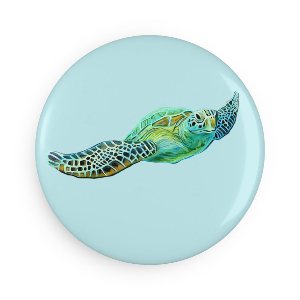 Sea Turtle Round Magnet — Aquatic Art Button Magnet for Ocean Lovers