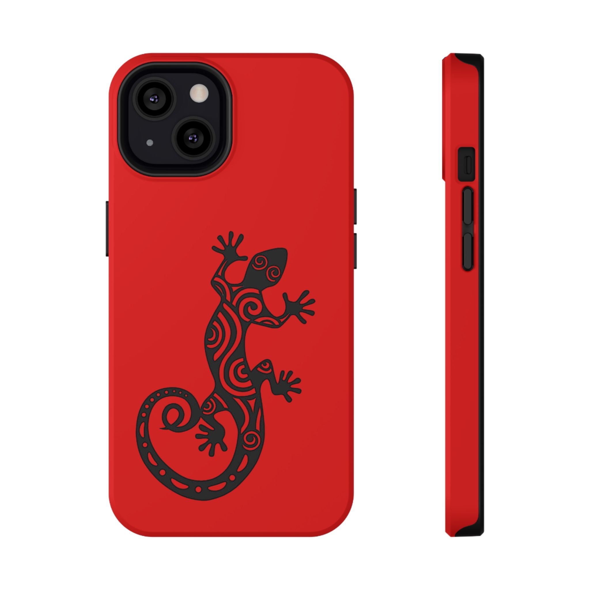 Phone Case Red Impact with Tribal Gecko Design — Shockproof Protective Cover