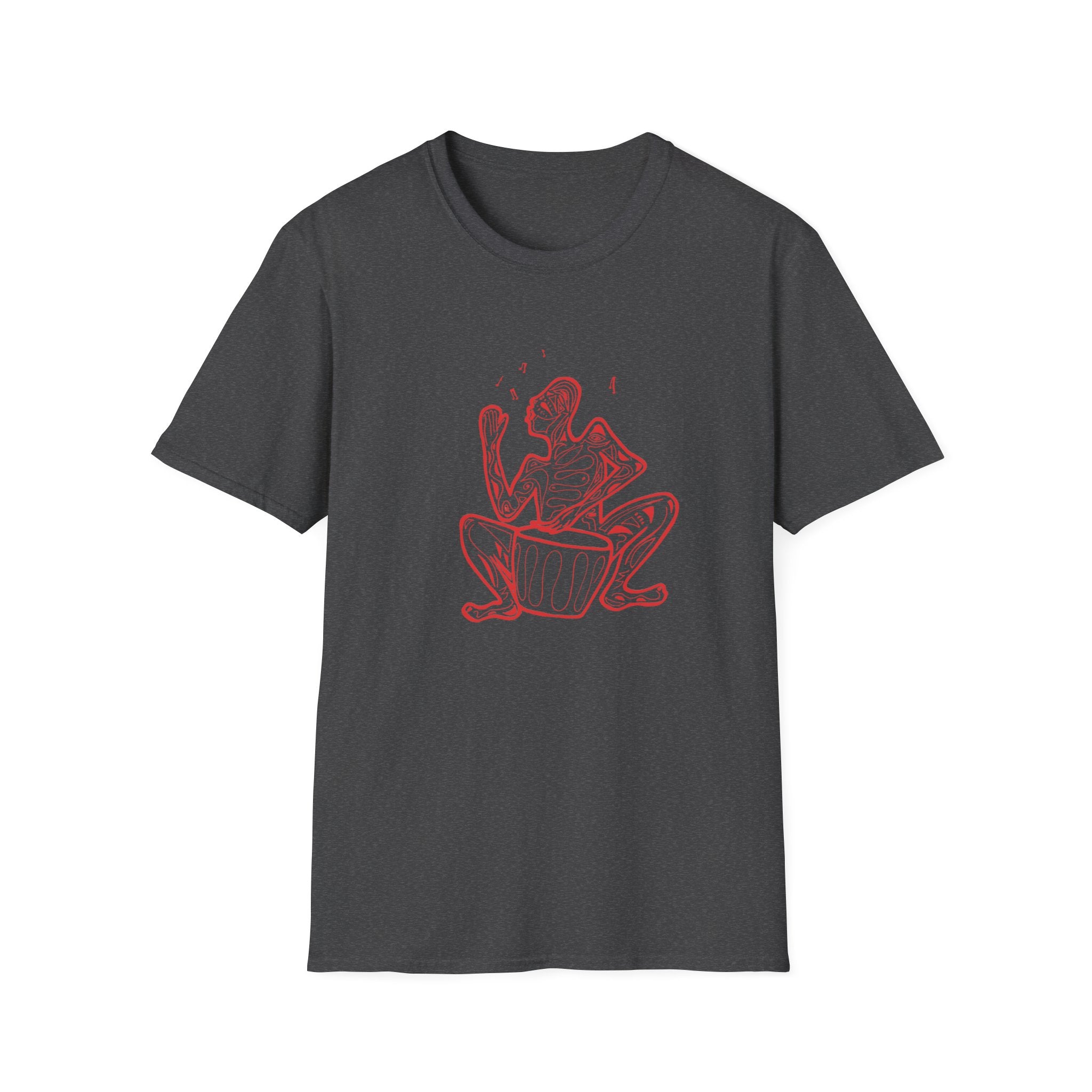 T-Shirt with red lined big drum drummer — Red Line Native Drummer Illustration