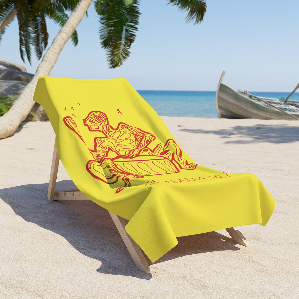 Beach Towel Native Drummer Grenada W.I.  – Bright Yellow Caribbean Beach Towel