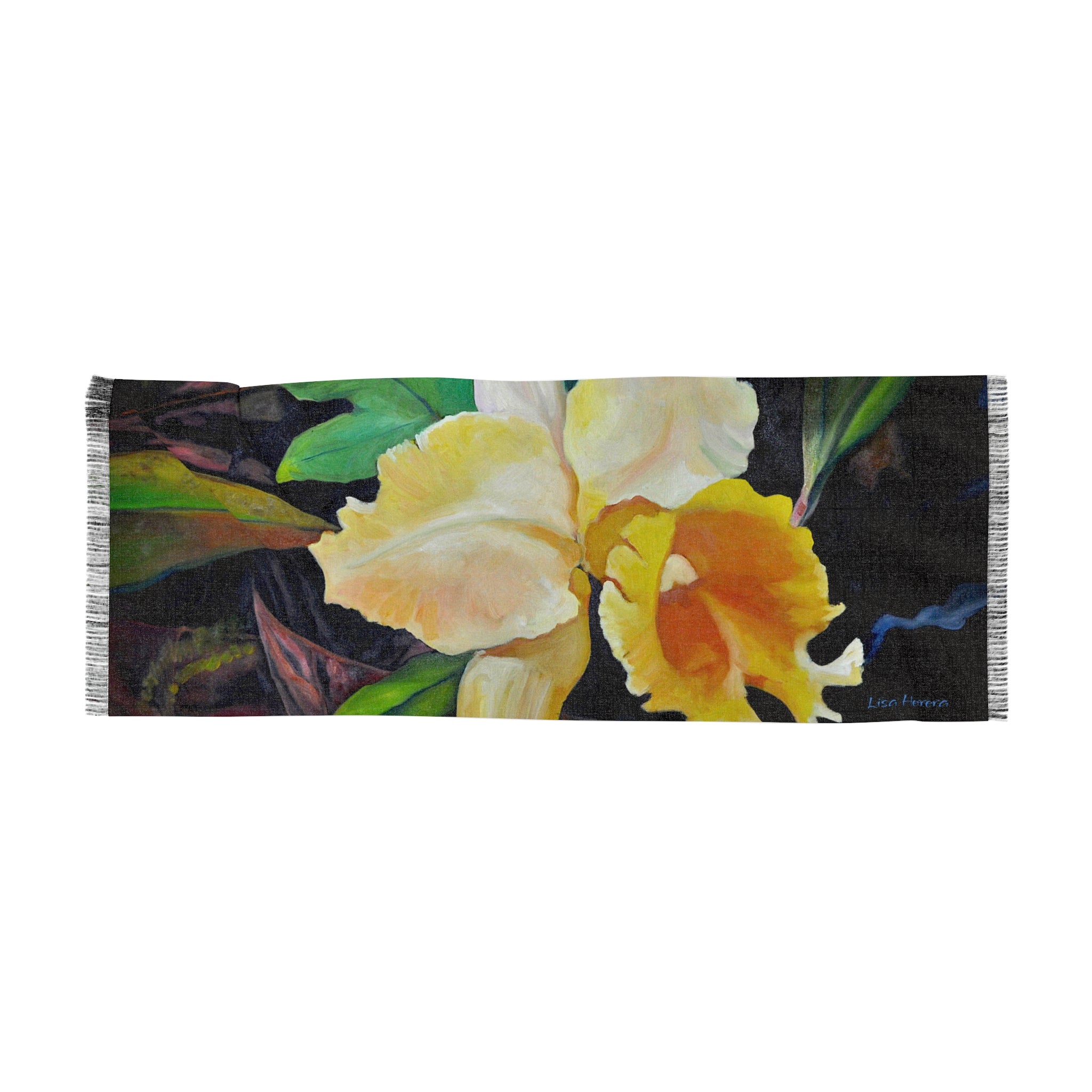 Floral Light Scarf – Yellow Cattleya Orchid Print