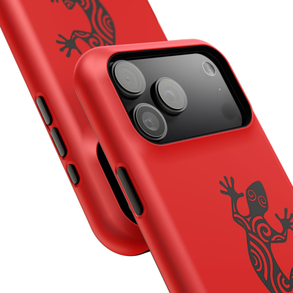 Phone Case Red Impact with Tribal Gecko Design — Shockproof Protective Cover