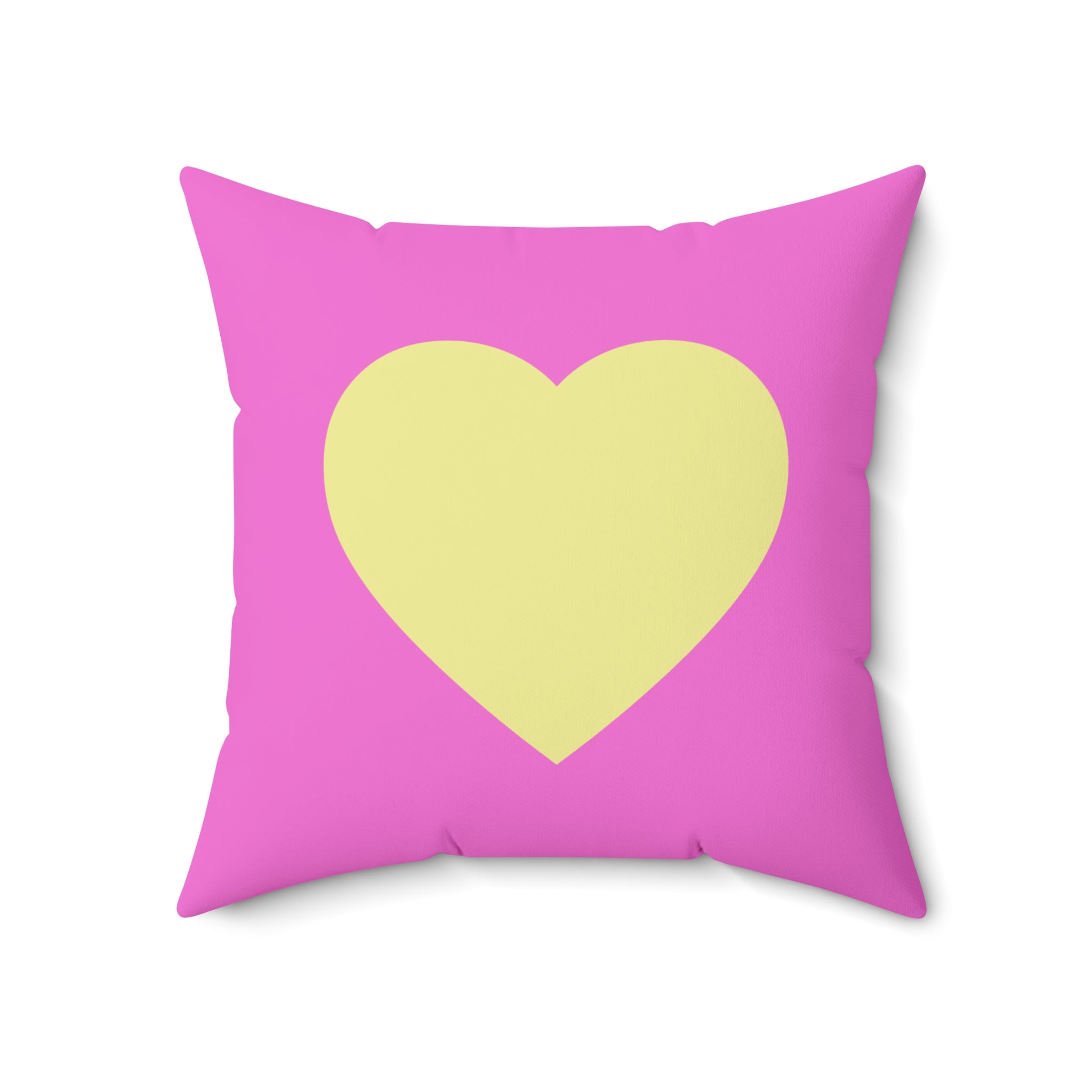 Throw Pillow Yellow Heart on Pink   - Decorative Cushion