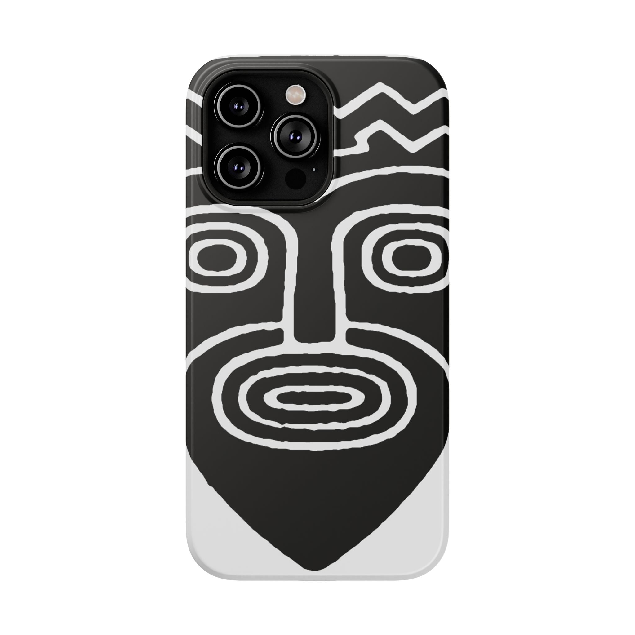 Phone Case — Black & White Tribal Mask Impact-Resistant Case