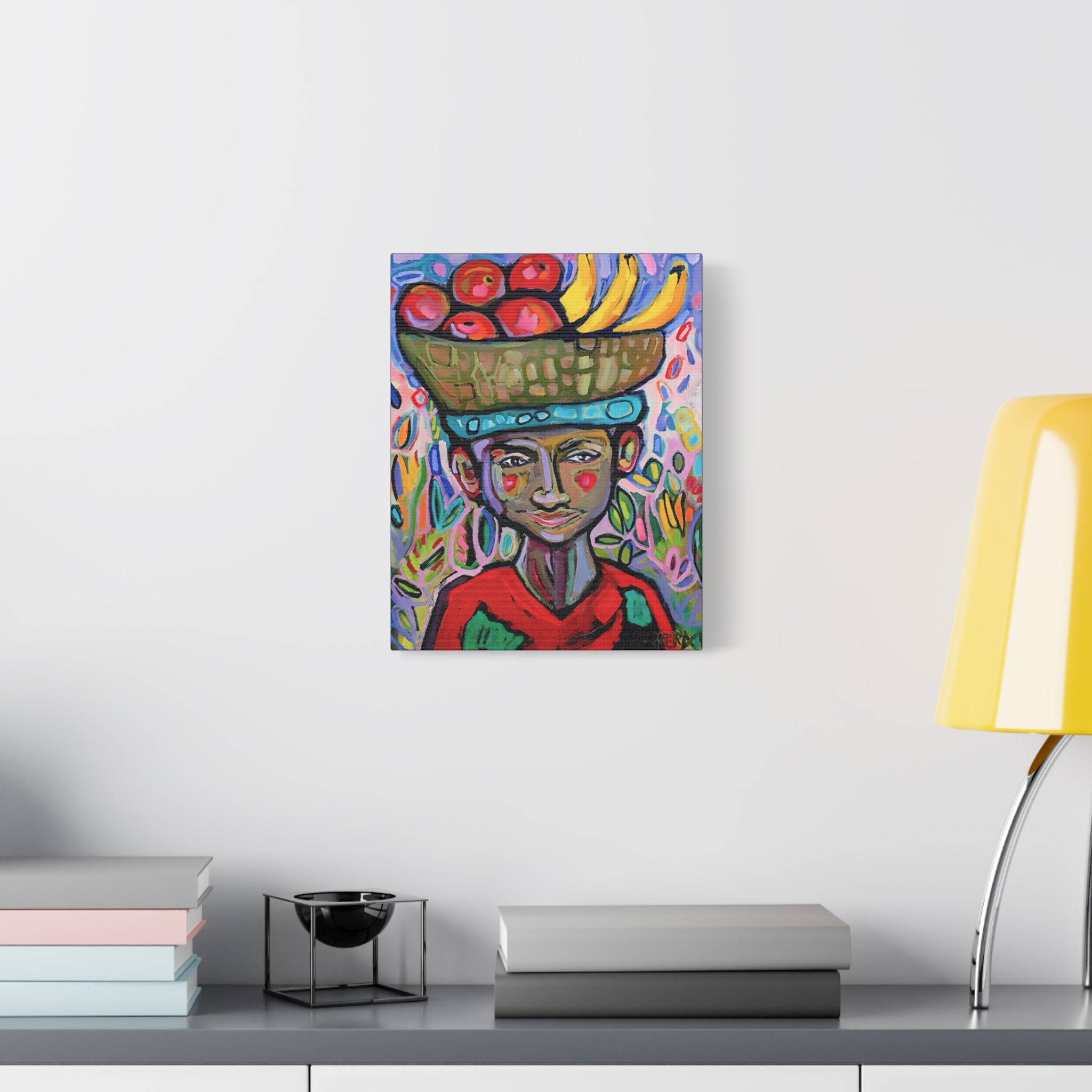 Canvas Print o Fruit Vendor Matte Canvas – Colorful Folk Art Wall Art, Stretched 1.25"