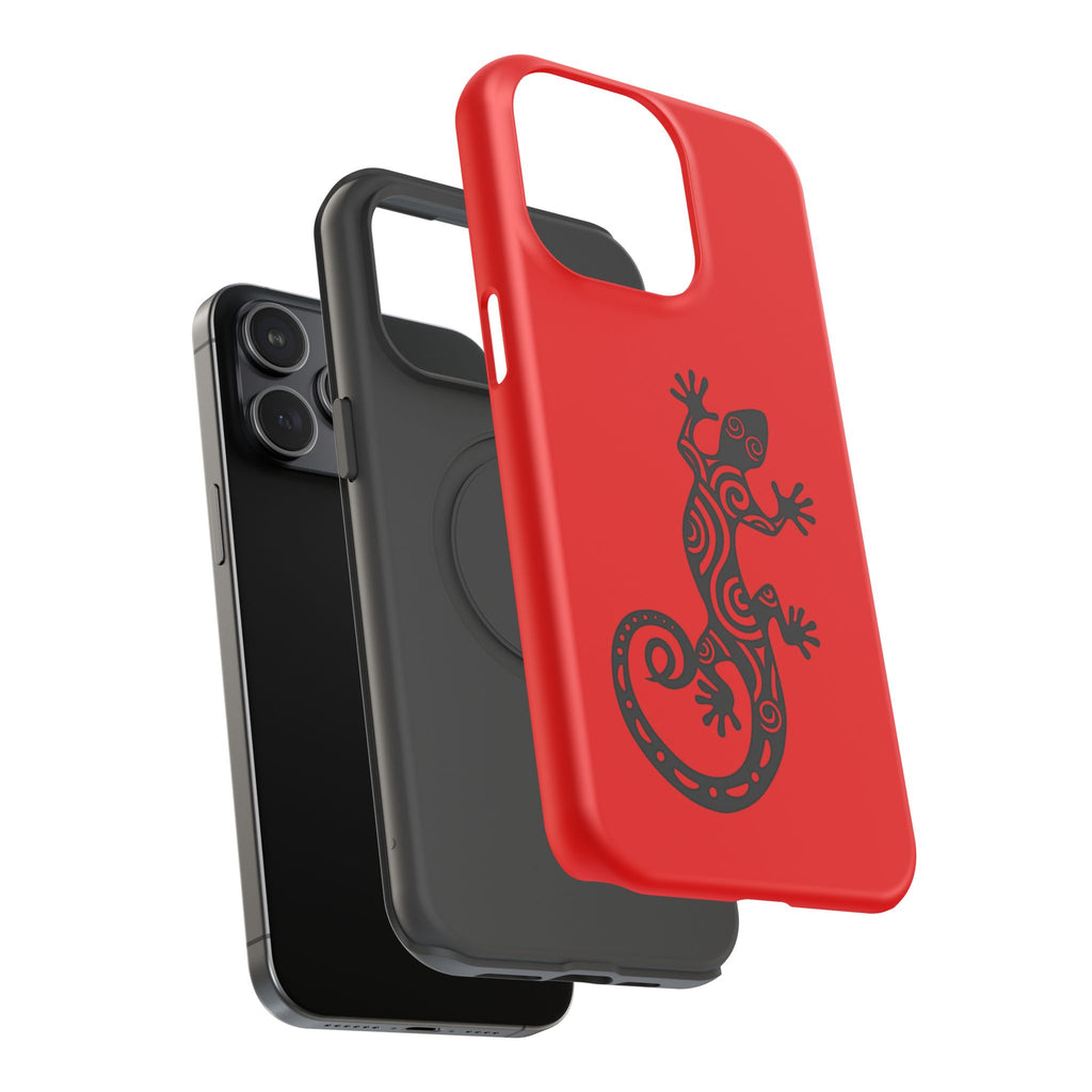 Phone Case Red Impact with Tribal Gecko Design — Shockproof Protective Cover