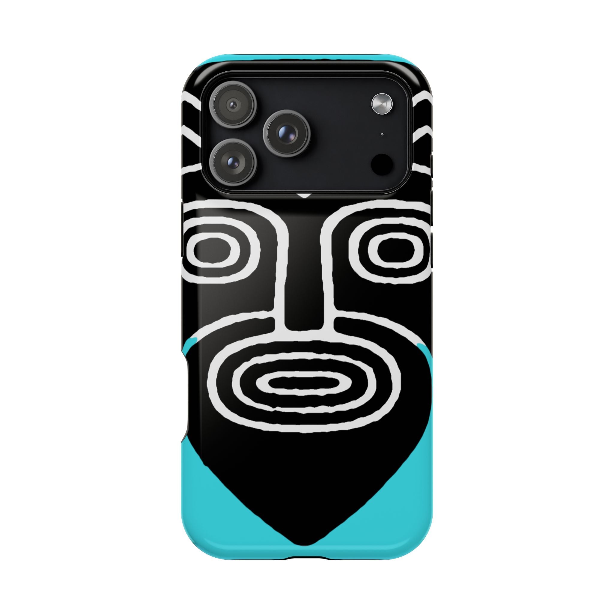 Phone case Impact-Resistant  — Abstract Tribal Mask Design (Black & Teal)