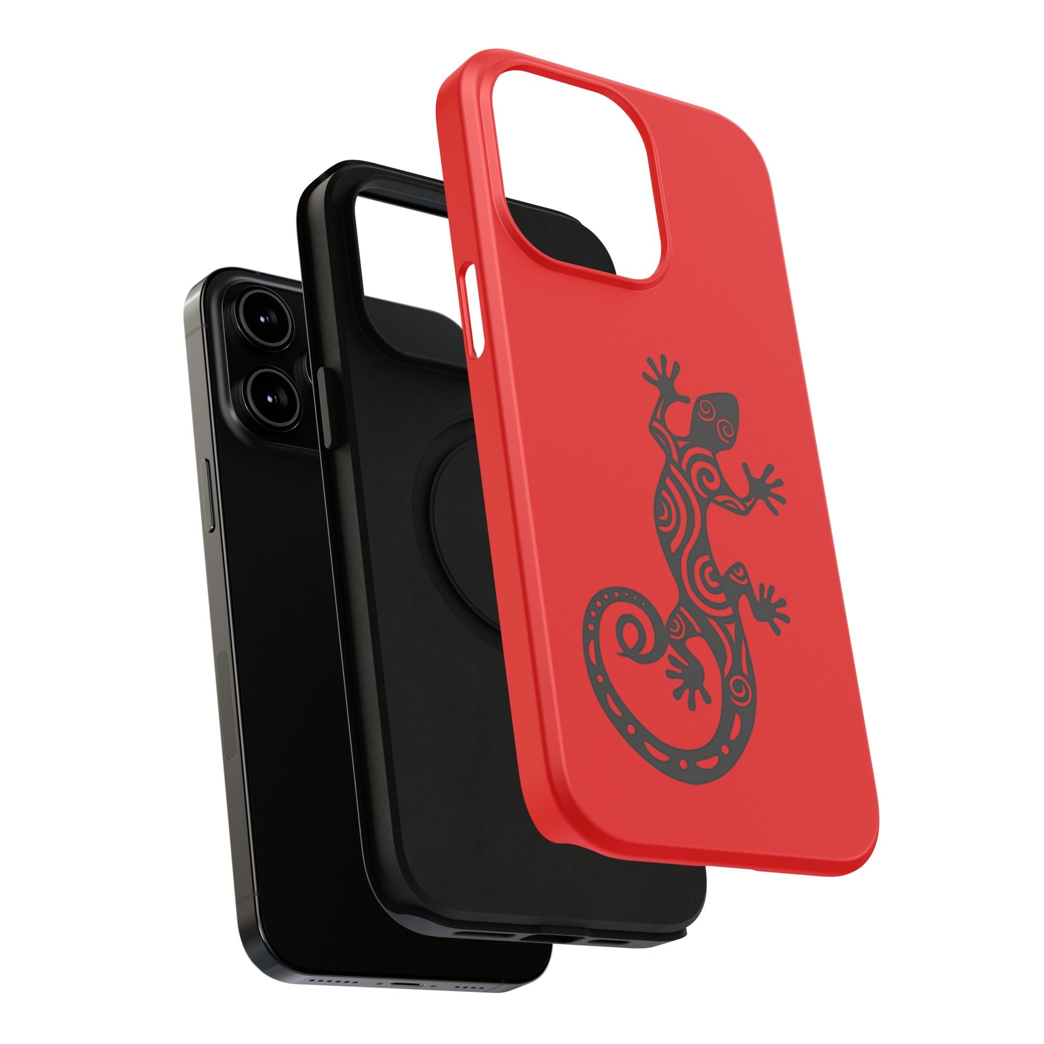 Phone Case Red Impact with Tribal Gecko Design — Shockproof Protective Cover