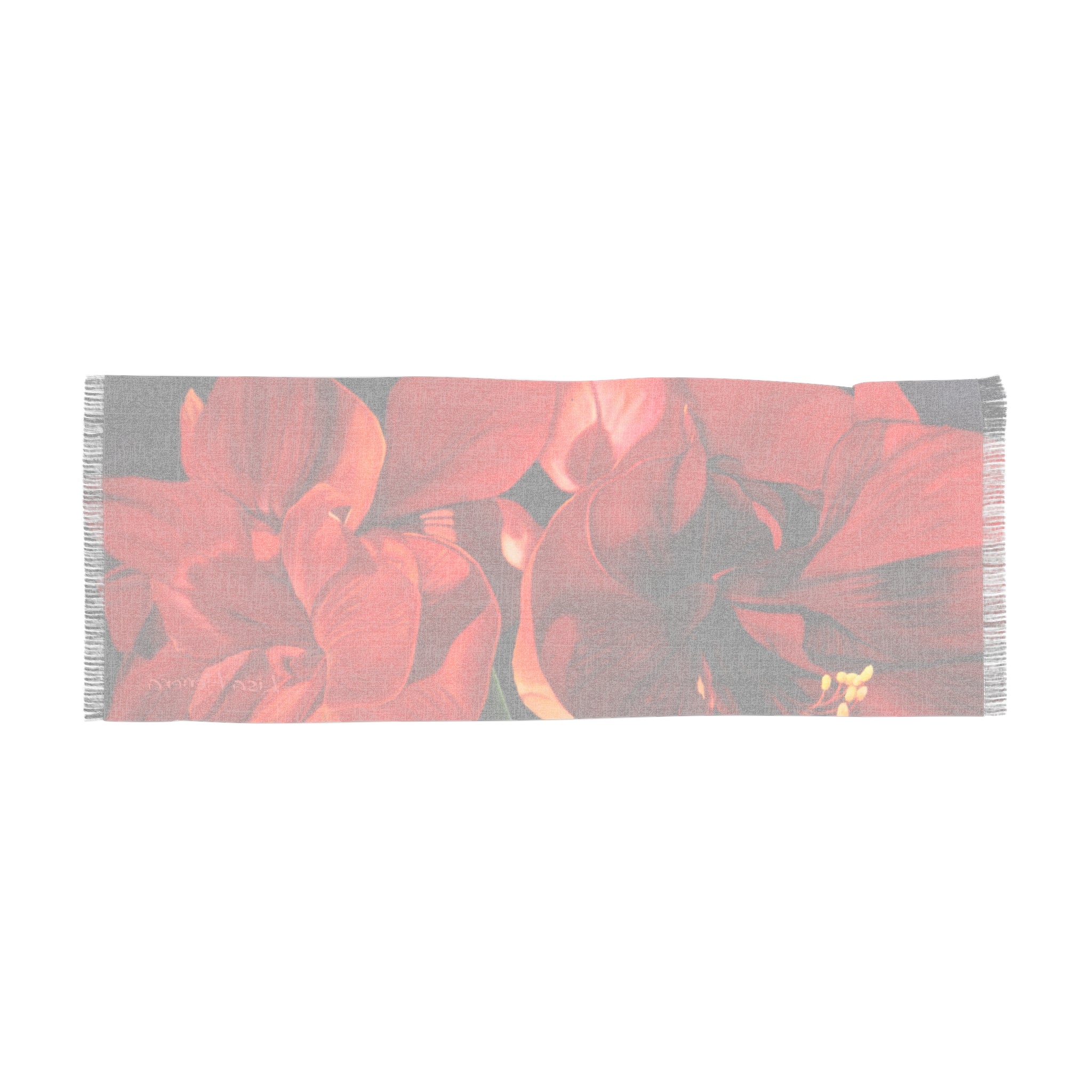 Red Amaryllis Floral Scarf – Vibrant Botanical Print Light Scarf