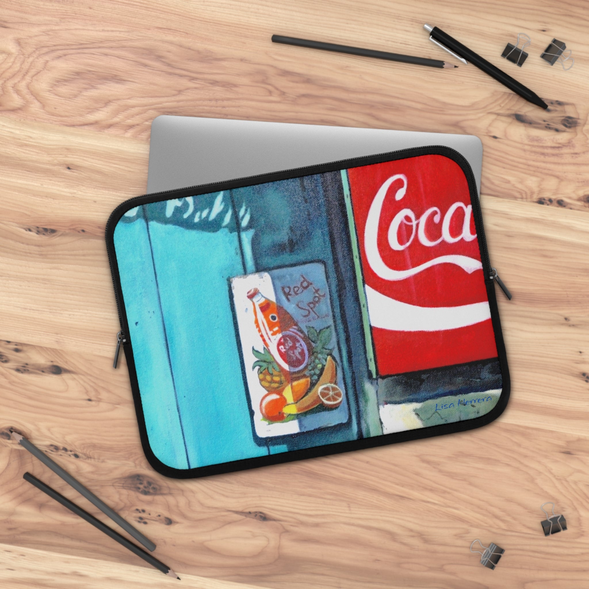Laptop sleeve Lisa Herrera art Retro Red Spot/Coca-Cola Art Laptop Sleeve — Vintage Soda Sign Design