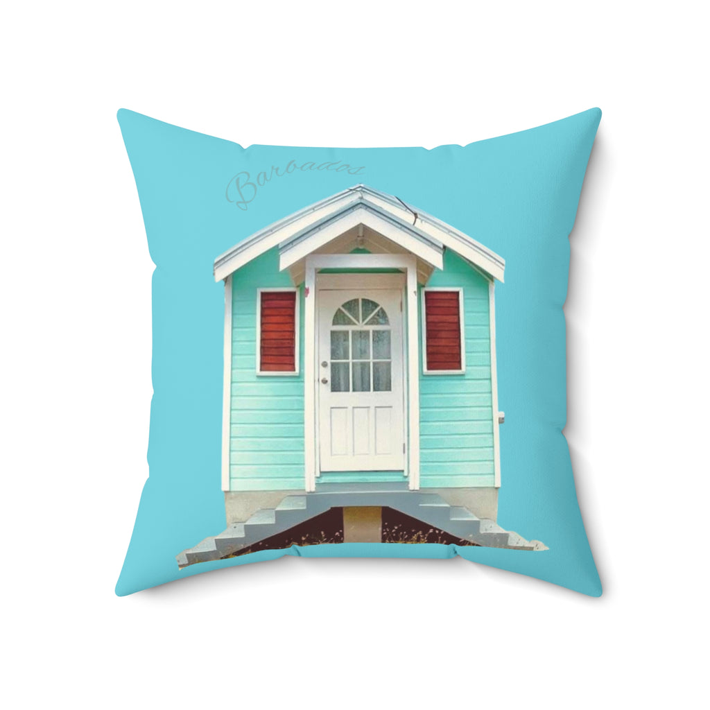 Throw Pillow Chattel House Barbados Turquoise - Tropical Decorative Cushion