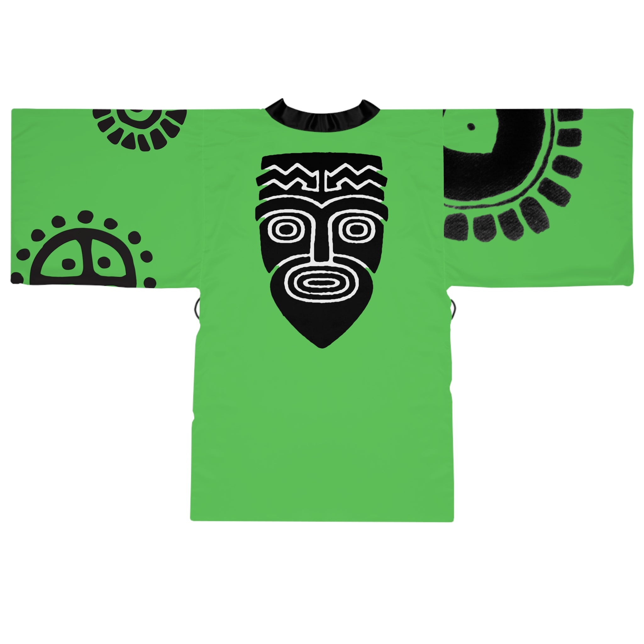 Kimono Robe Petroglyphs Green — Lightweight Long Sleeve Lounge Wrap