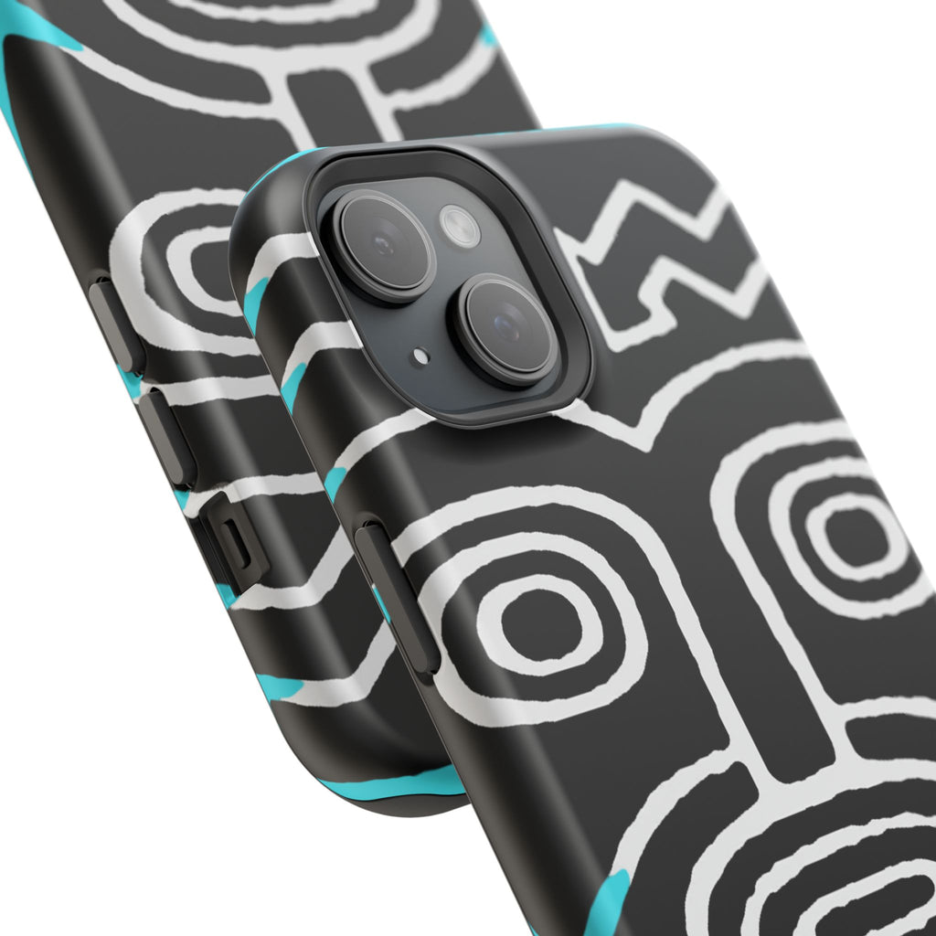 Phone case Impact-Resistant  — Abstract Tribal Mask Design (Black & Teal)