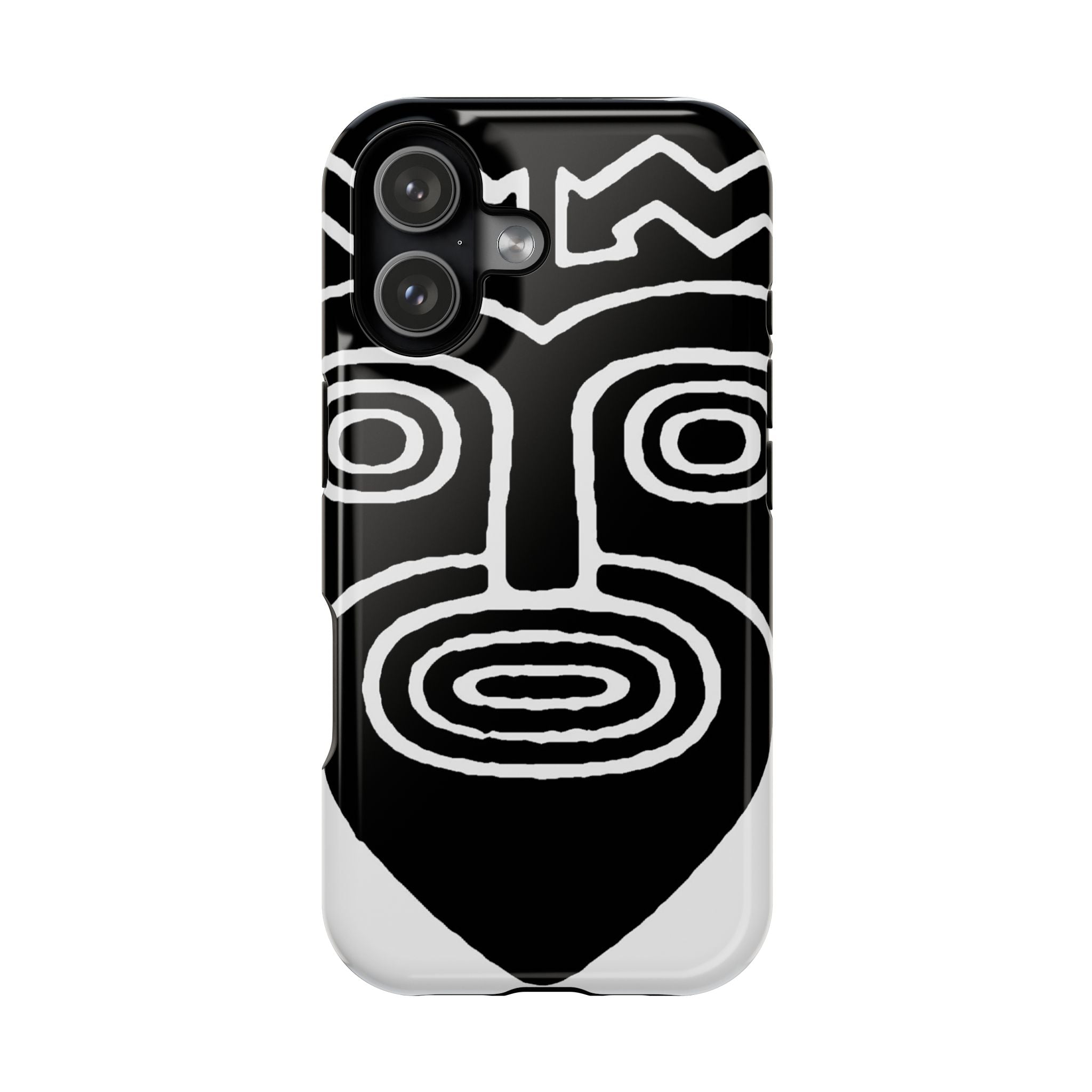 Phone Case — Black & White Tribal Mask Impact-Resistant Case