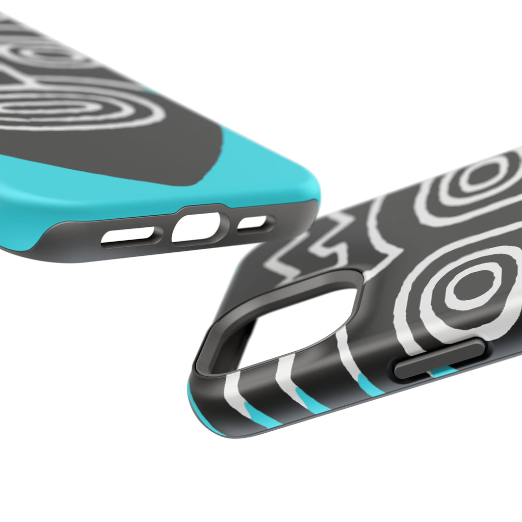 Phone case Impact-Resistant  — Abstract Tribal Mask Design (Black & Teal)