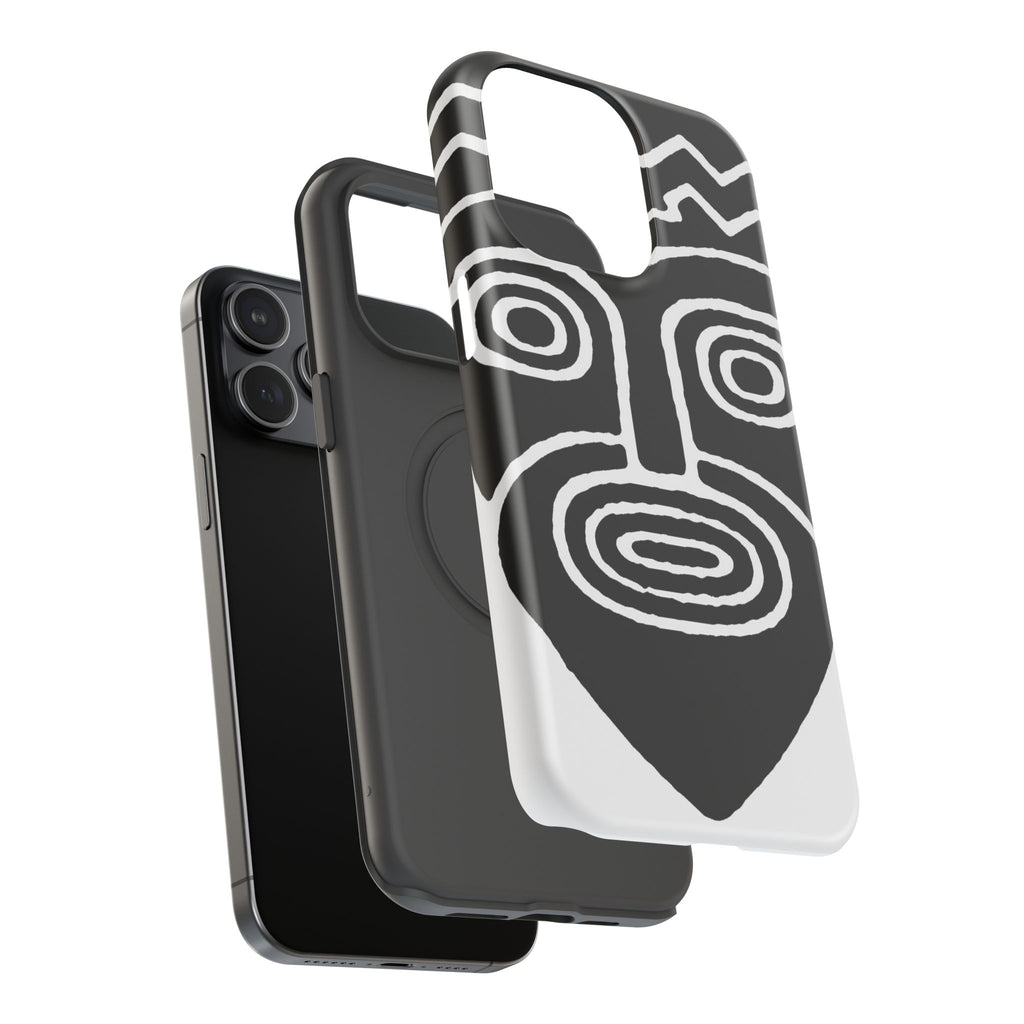Phone Case — Black & White Tribal Mask Impact-Resistant Case
