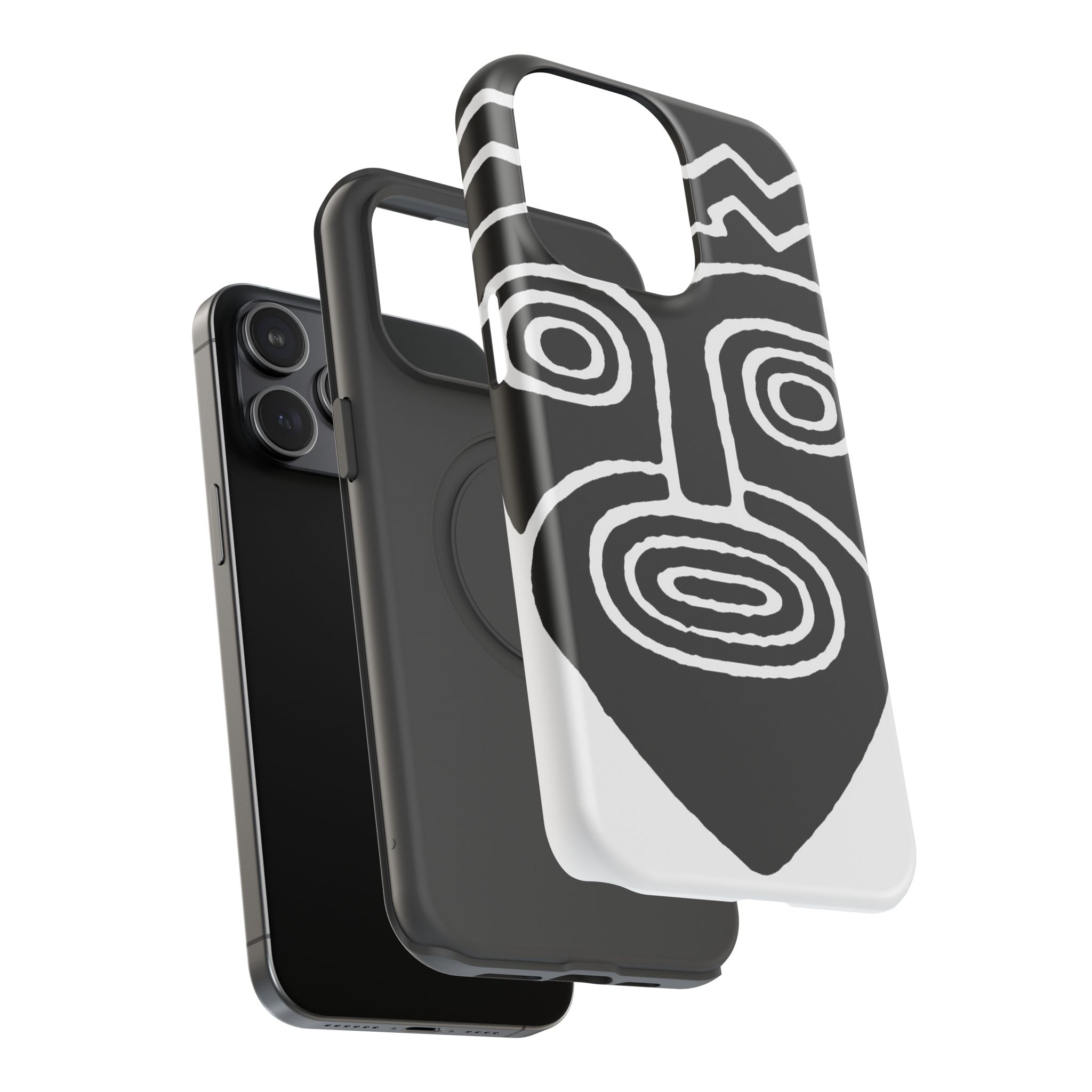 Phone Case — Black & White Tribal Mask Impact-Resistant Case