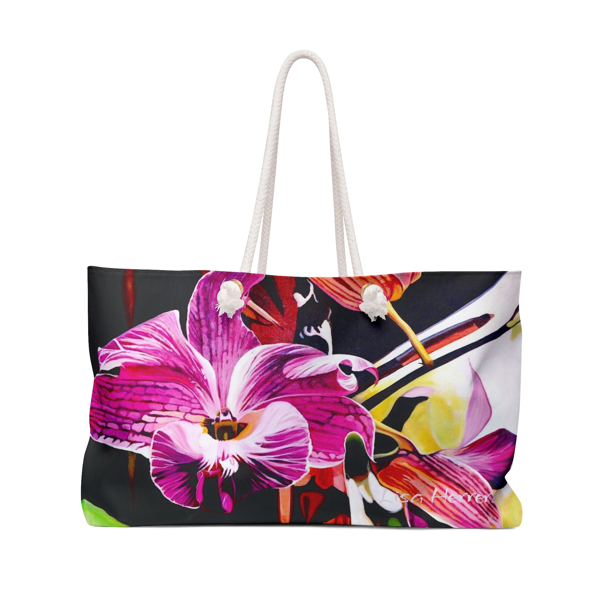 Weekender Bag Lisa Herrera art Floral Orchid  — Large Tropical Travel Tote