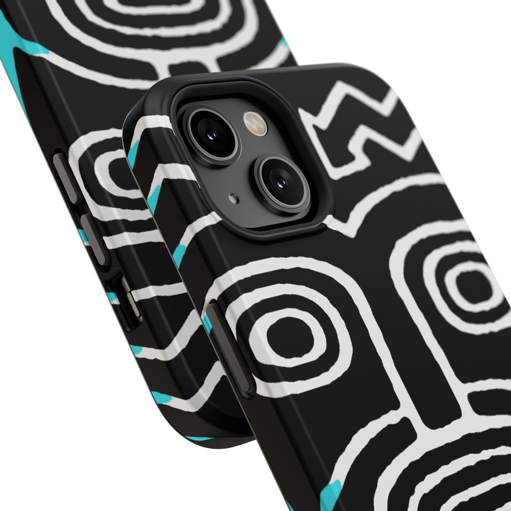 Phone case Impact-Resistant  — Abstract Tribal Mask Design (Black & Teal)