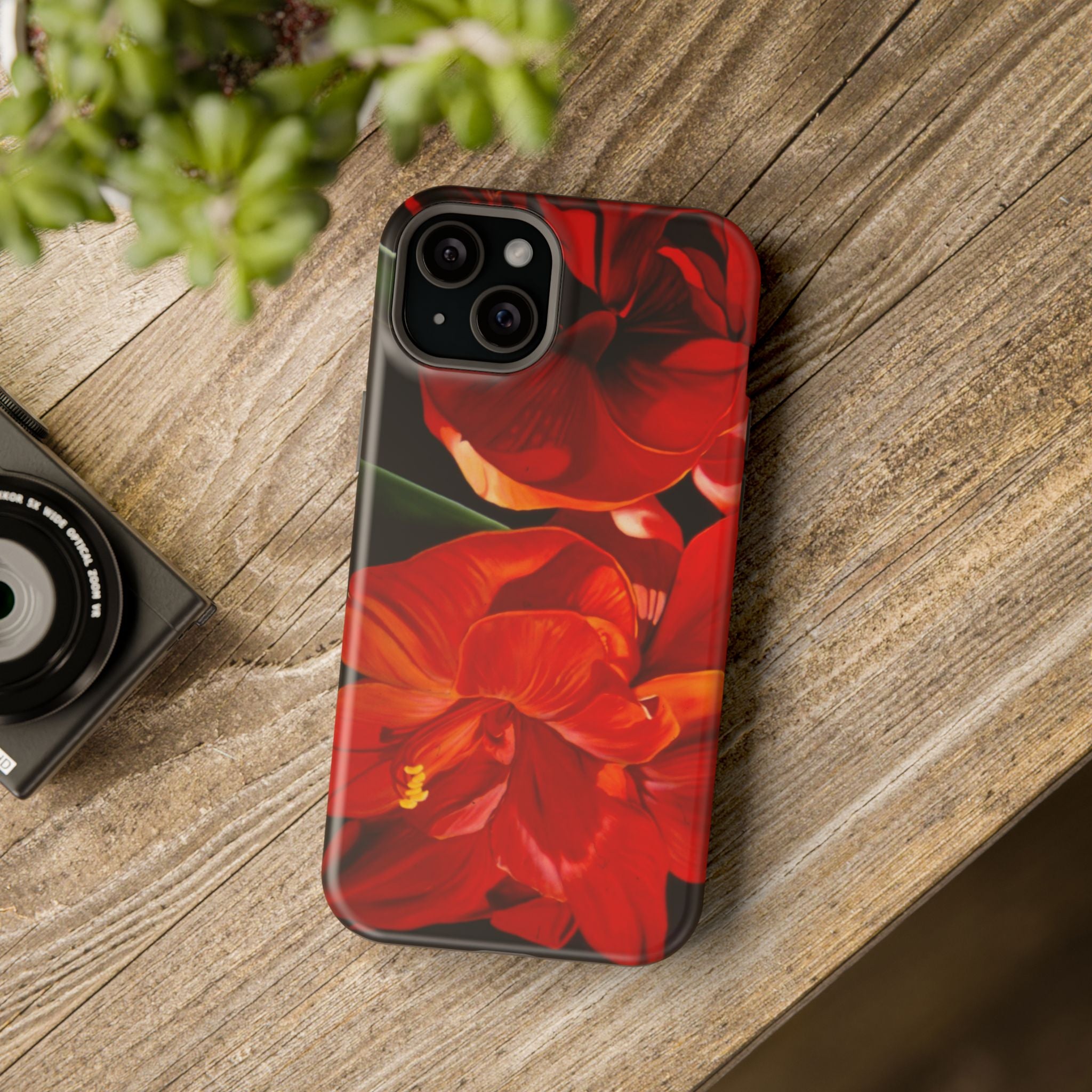 Phone case Lisa Herrera art print Red Amaryllis Floral Impact-Resistant Phone Case