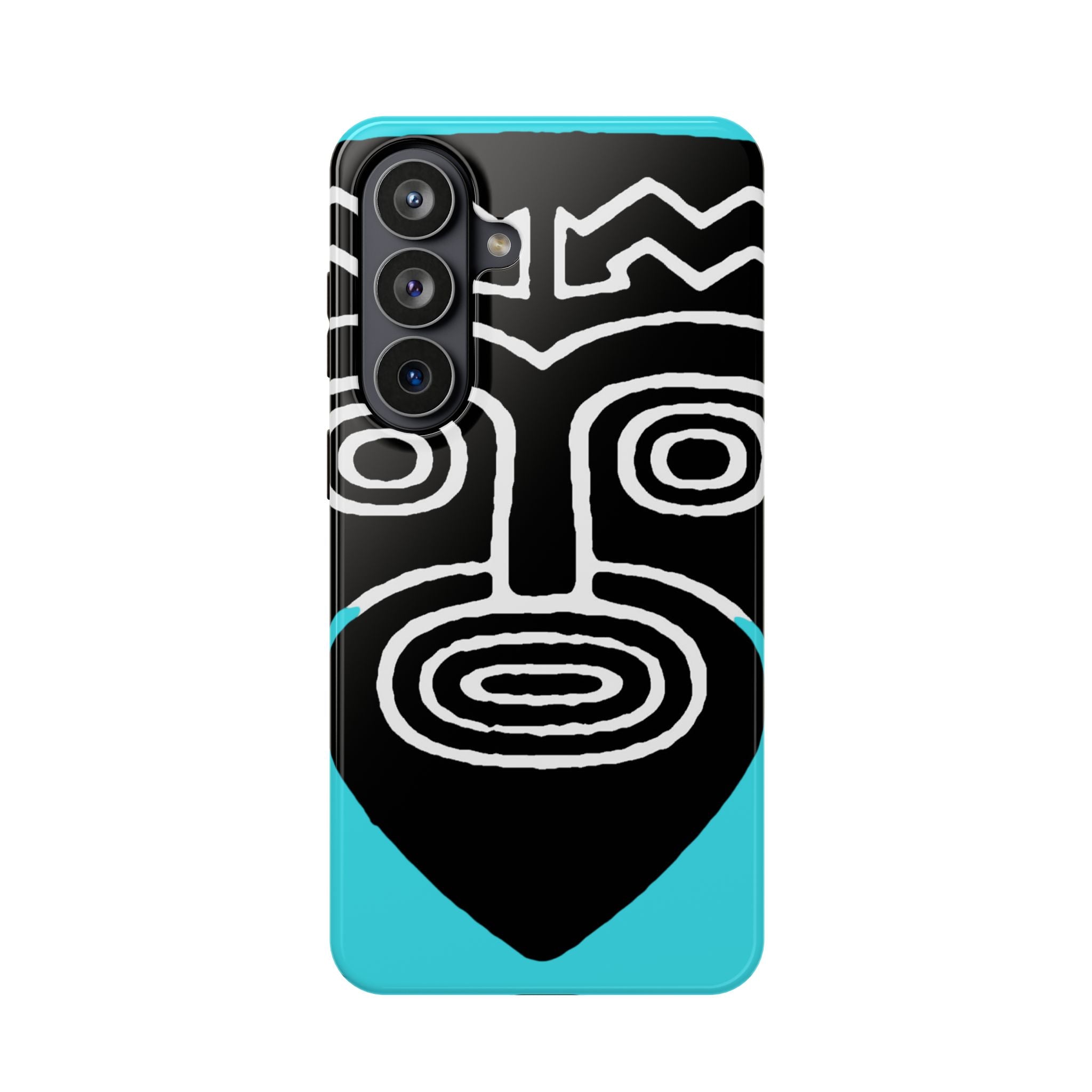 Phone case Impact-Resistant  — Abstract Tribal Mask Design (Black & Teal)