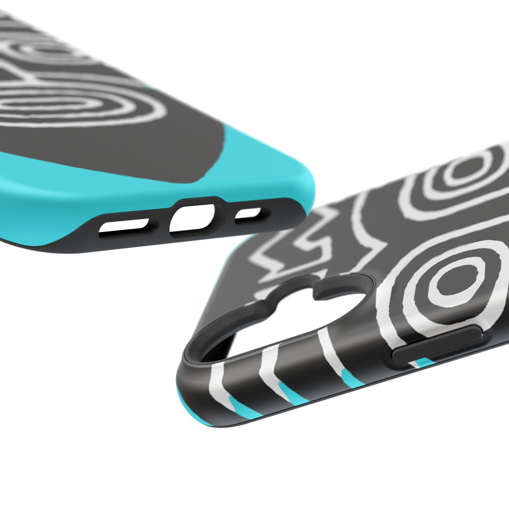 Phone case Impact-Resistant  — Abstract Tribal Mask Design (Black & Teal)