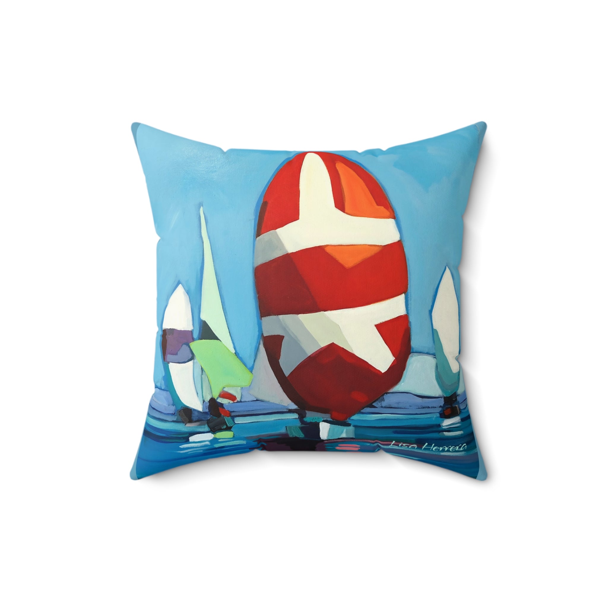 Throw Pillow Lisa Herrera art print Sailing Boats Spinnakers - Coastal Decorative Cushion