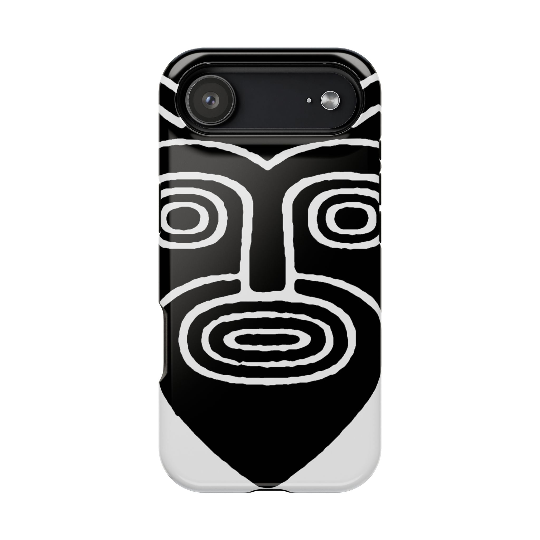 Phone Case — Black & White Tribal Mask Impact-Resistant Case