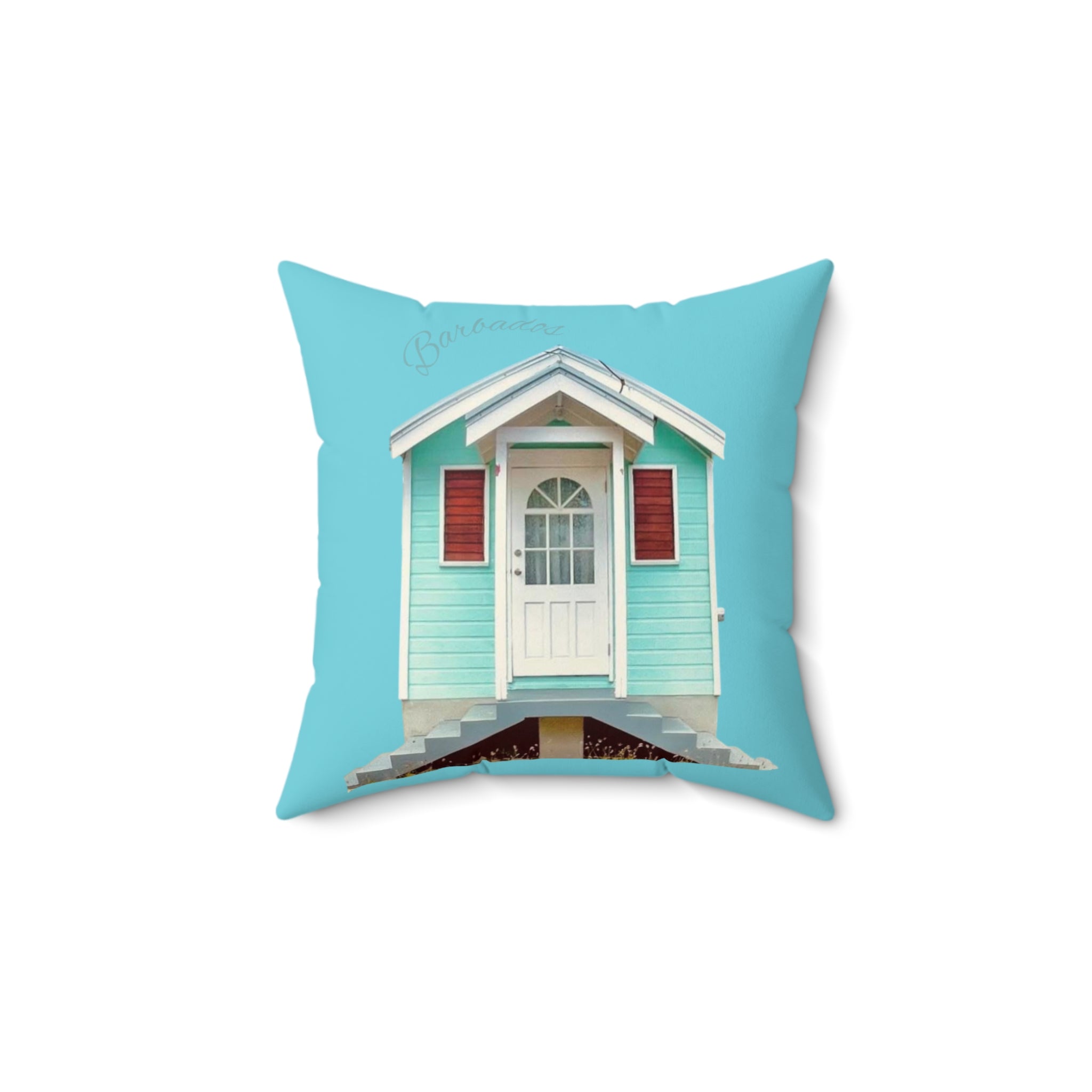 Throw Pillow Chattel House Barbados Turquoise - Tropical Decorative Cushion