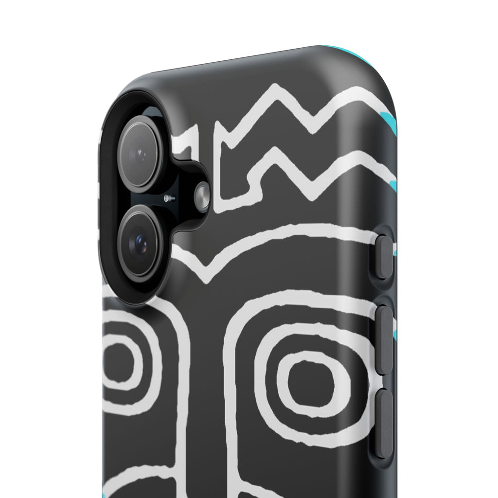 Phone case Impact-Resistant  — Abstract Tribal Mask Design (Black & Teal)