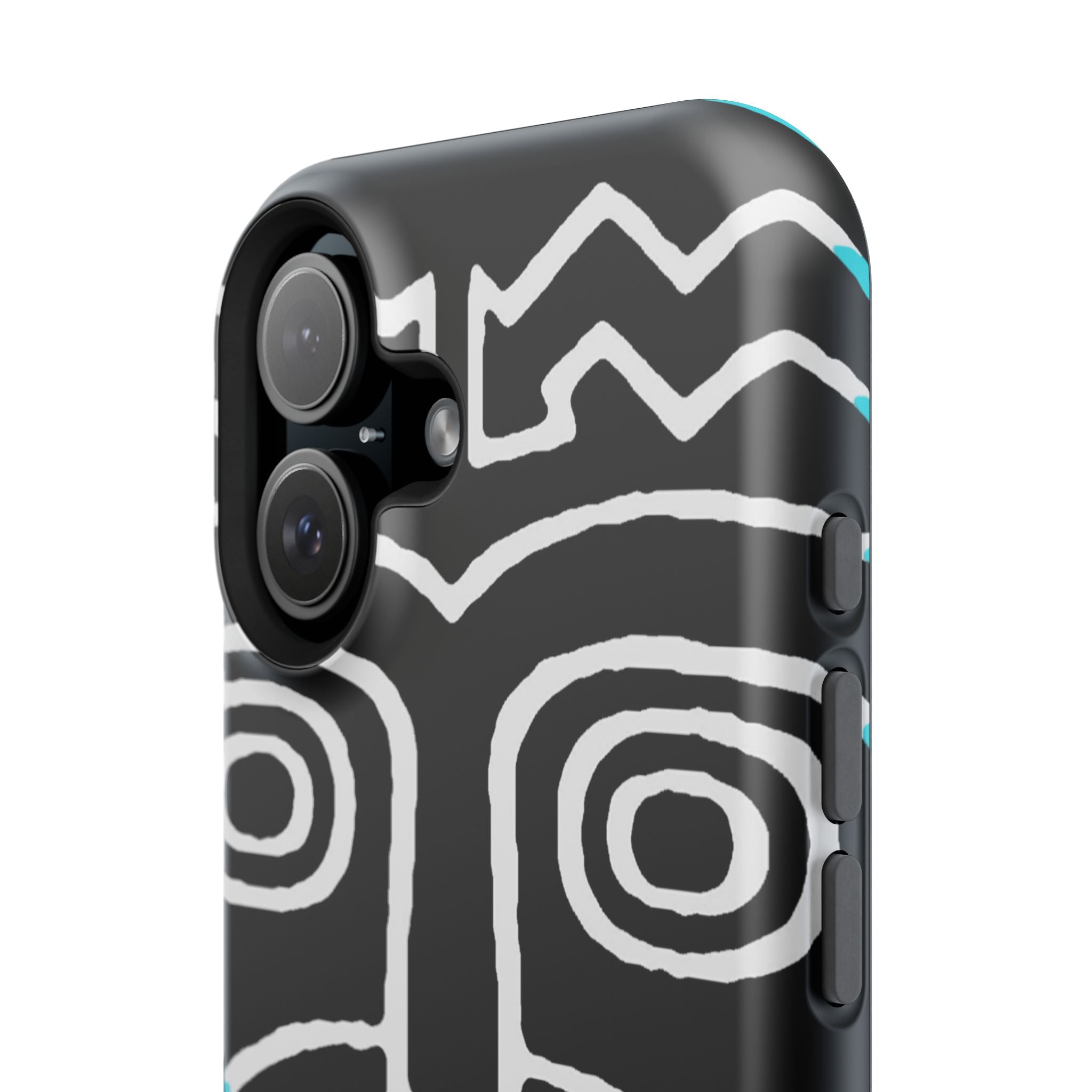 Phone case Impact-Resistant  — Abstract Tribal Mask Design (Black & Teal)