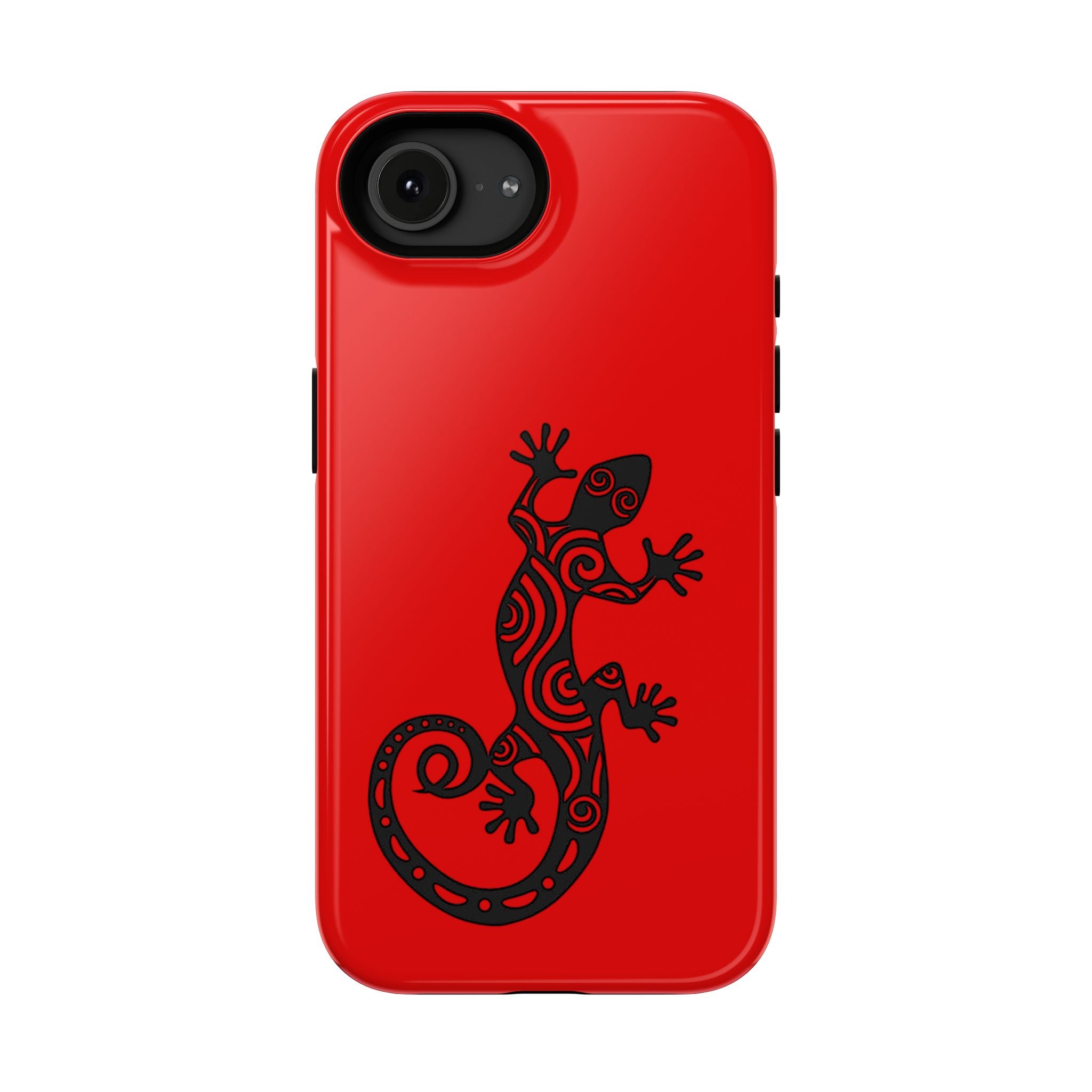 Phone Case Red Impact with Tribal Gecko Design — Shockproof Protective Cover