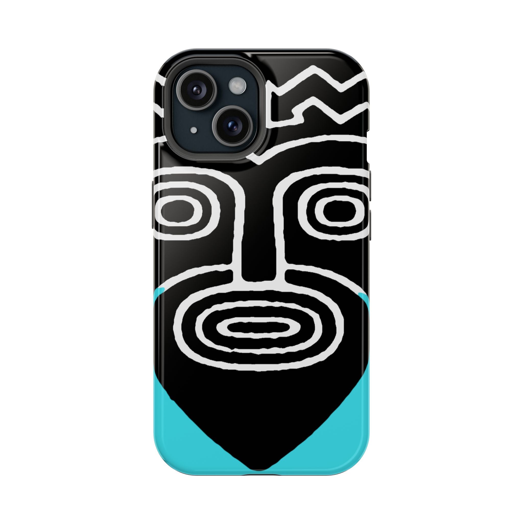 Phone case Impact-Resistant  — Abstract Tribal Mask Design (Black & Teal)