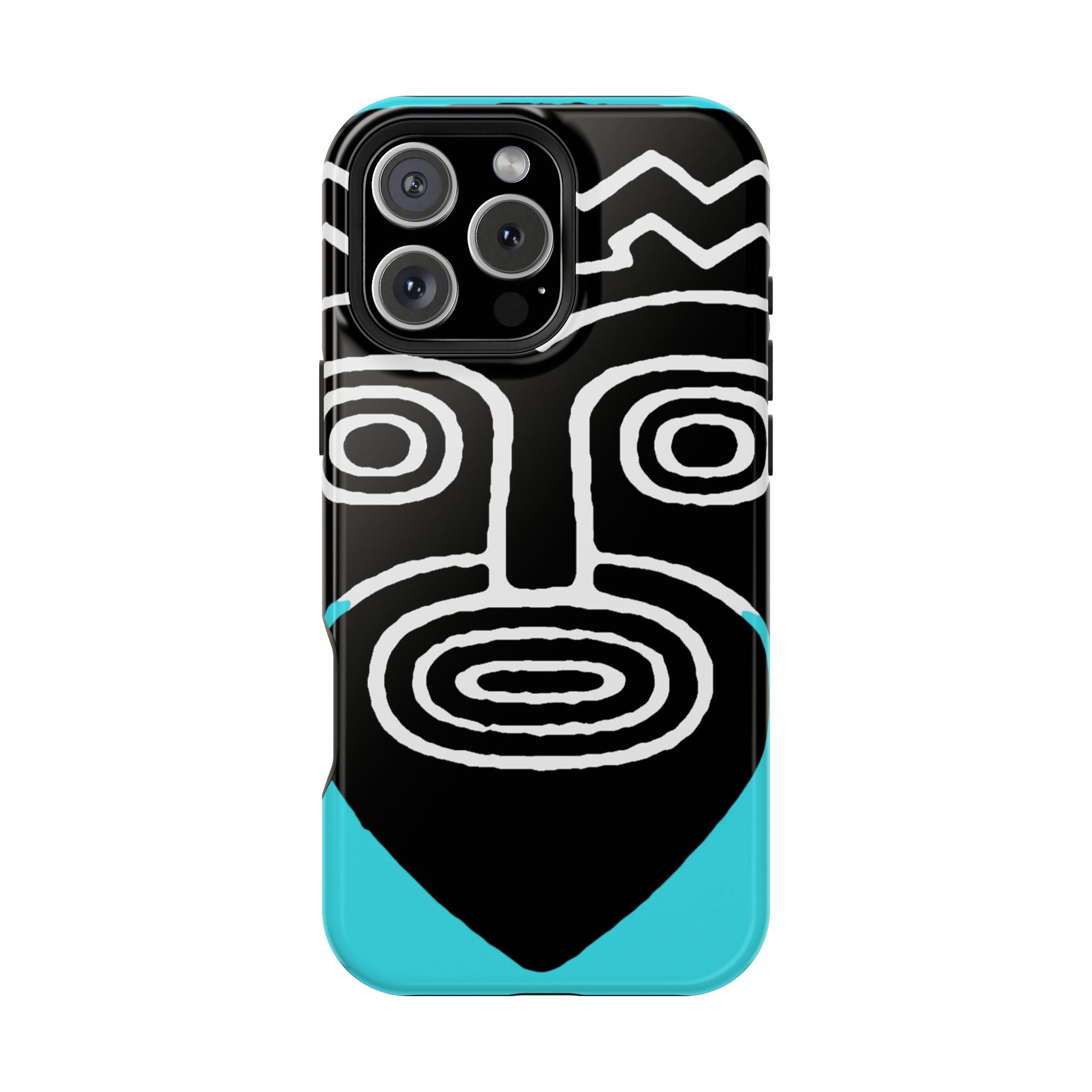 Phone case Impact-Resistant  — Abstract Tribal Mask Design (Black & Teal)