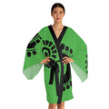 Kimono Robe Petroglyphs Green — Lightweight Long Sleeve Lounge Wrap