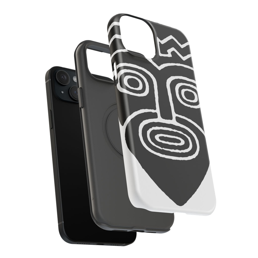 Phone Case — Black & White Tribal Mask Impact-Resistant Case