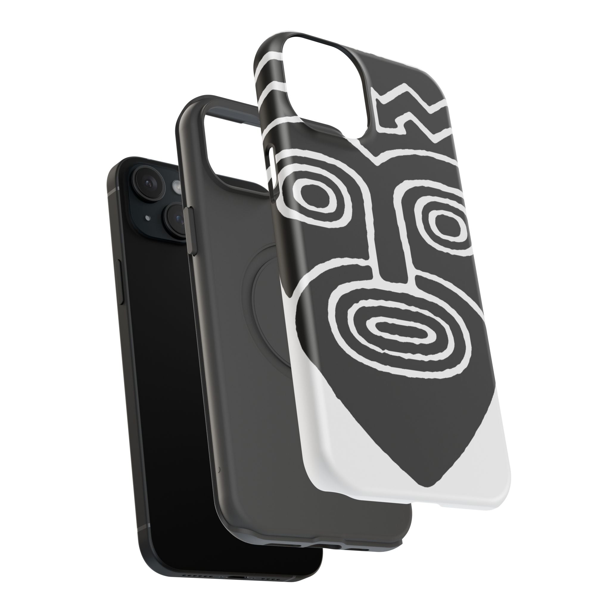 Phone Case — Black & White Tribal Mask Impact-Resistant Case