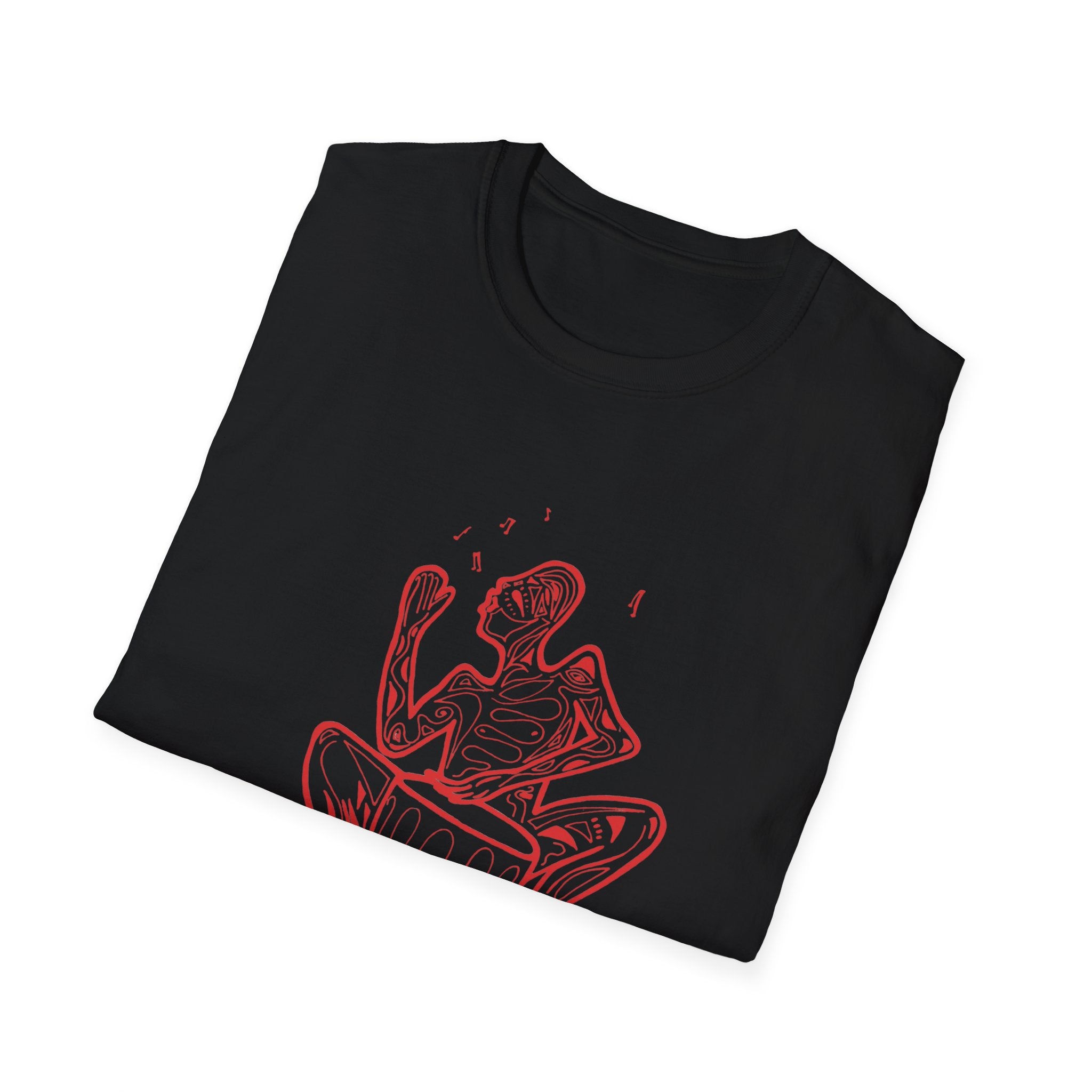 T-Shirt with red lined big drum drummer — Red Line Native Drummer Illustration