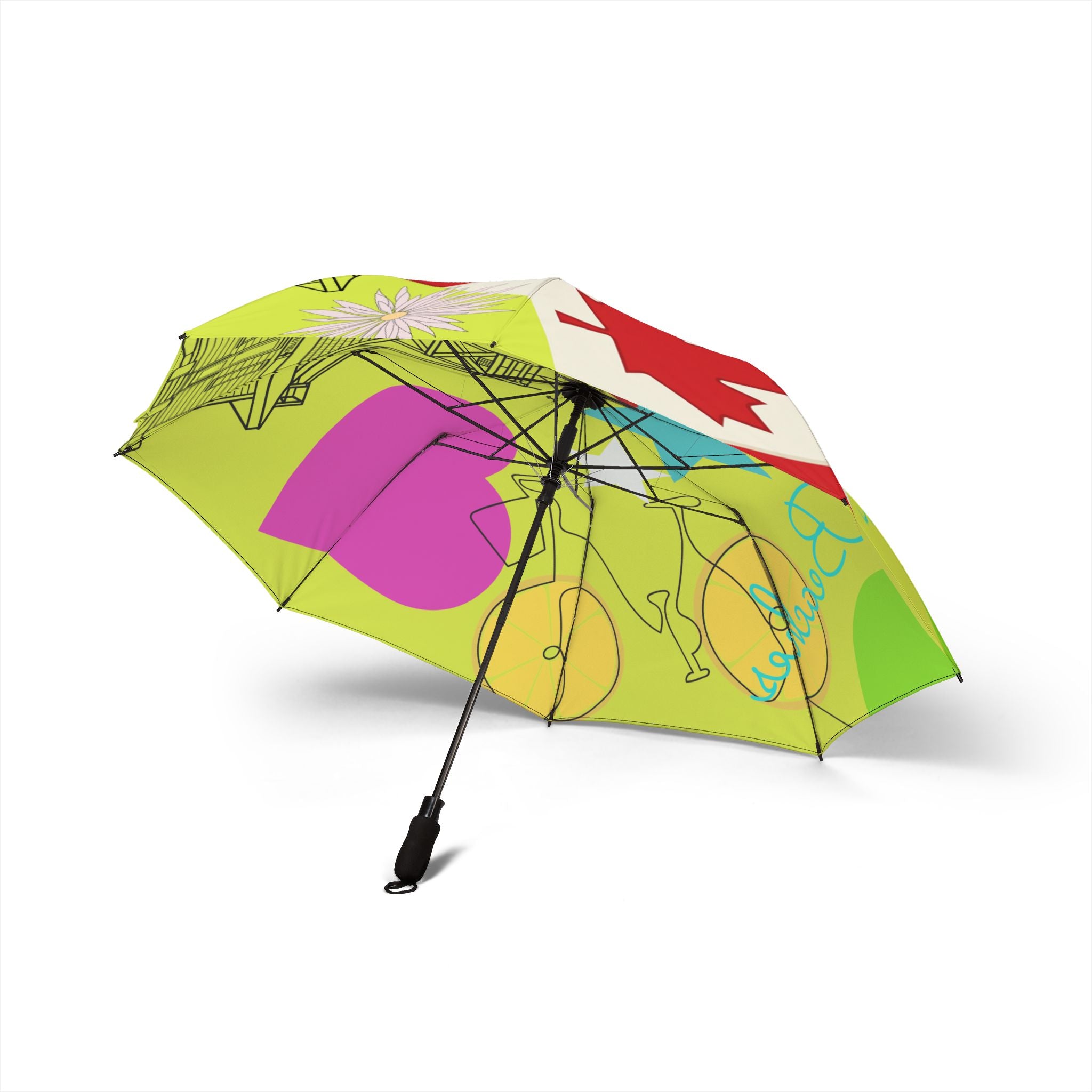 Umbrella Beaches Abstract Art Foldable  – Colorful Semi-Automatic Rain Shield