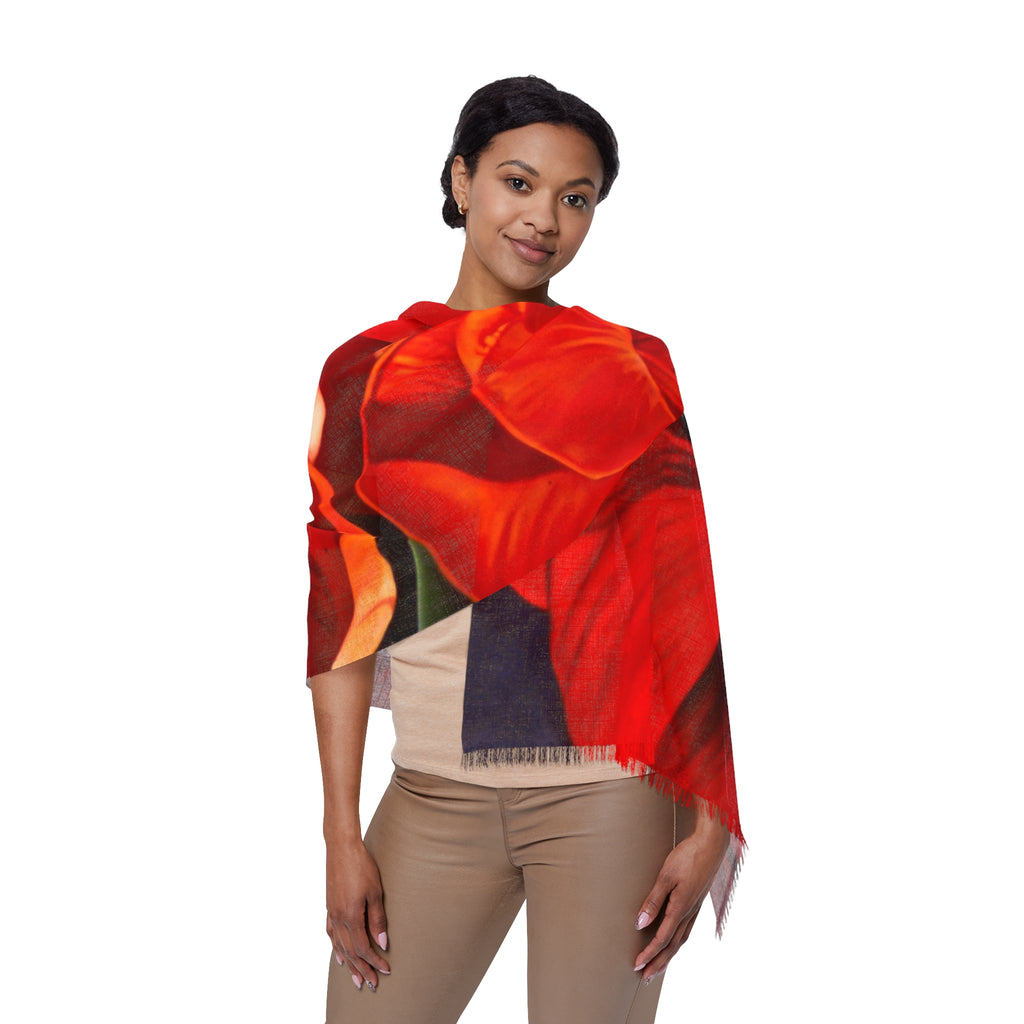 Red Amaryllis Floral Scarf – Vibrant Botanical Print Light Scarf