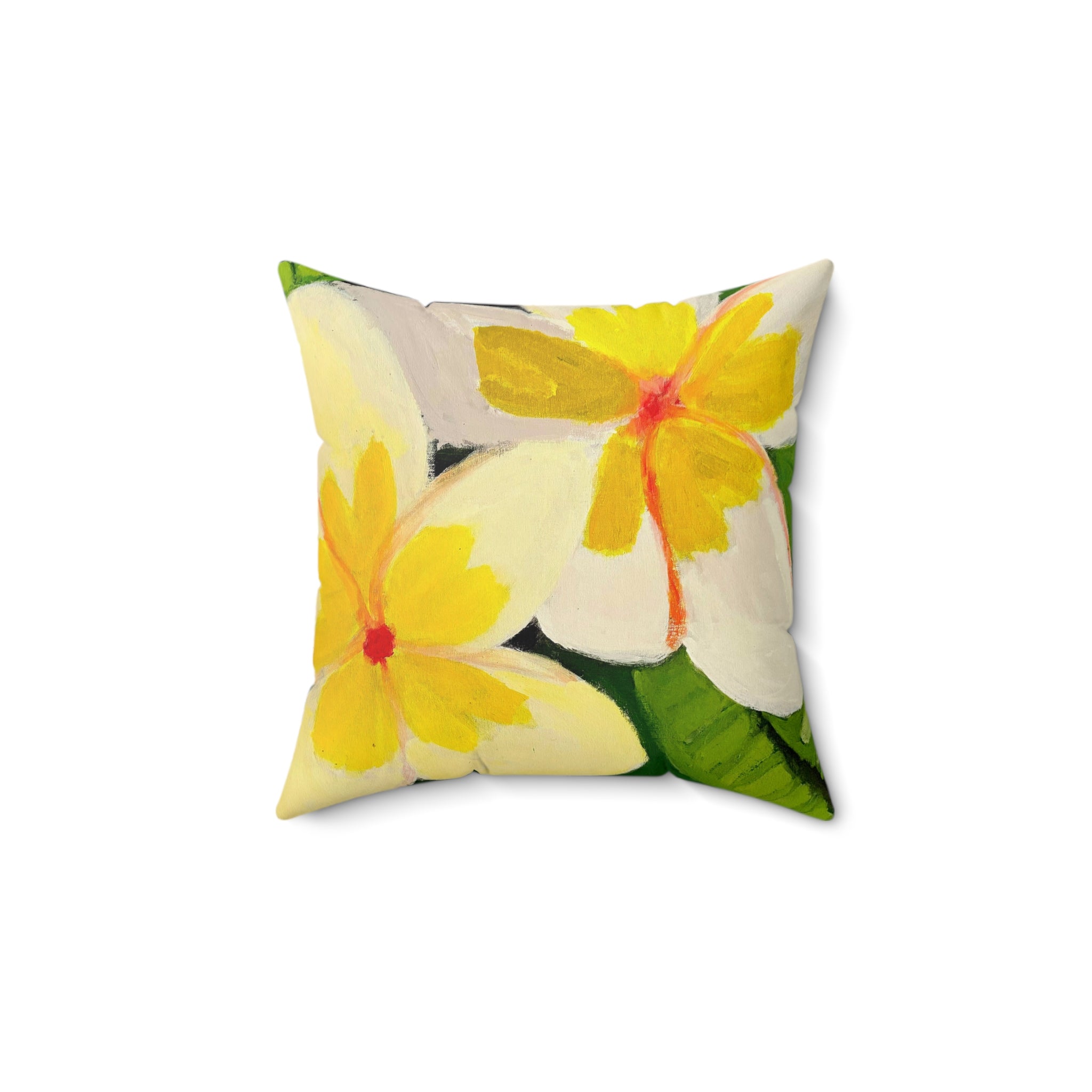 Throw Pillow Tropical Plumeria Floral Pillow — Yellow Plumeria Square Throw Pillow