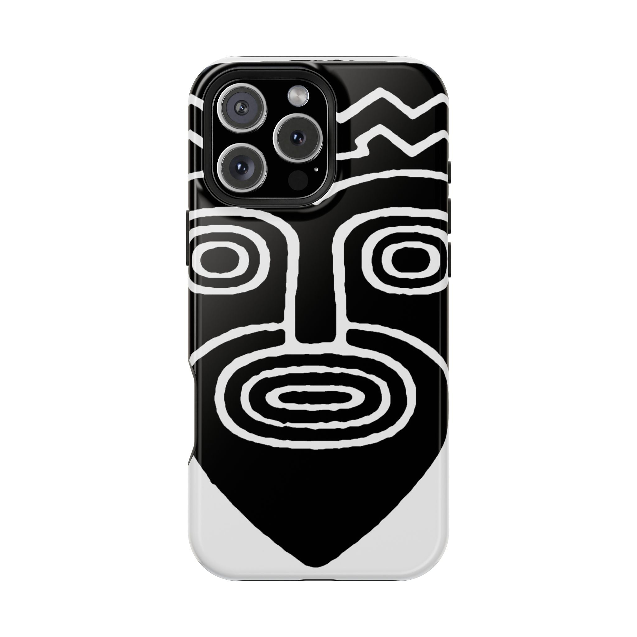 Phone Case — Black & White Tribal Mask Impact-Resistant Case