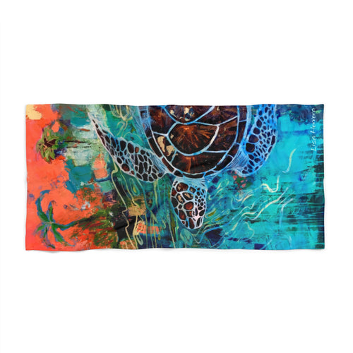 Beach Towel Sea Turtle Painting  — Vibrant Tropical Sunset Ocean Design
