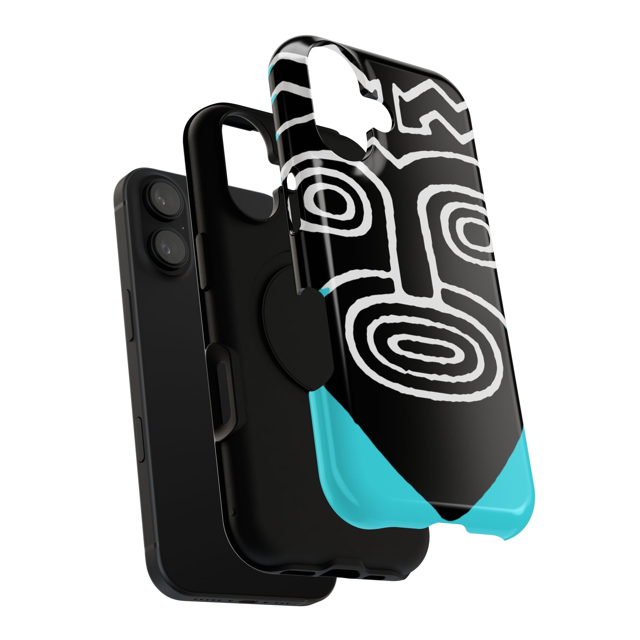 Phone case Impact-Resistant  — Abstract Tribal Mask Design (Black & Teal)