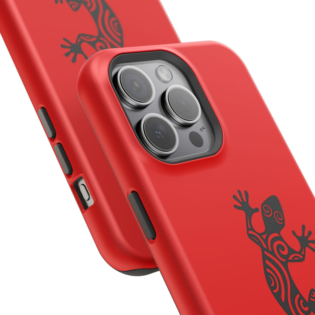 Phone Case Red Impact with Tribal Gecko Design — Shockproof Protective Cover